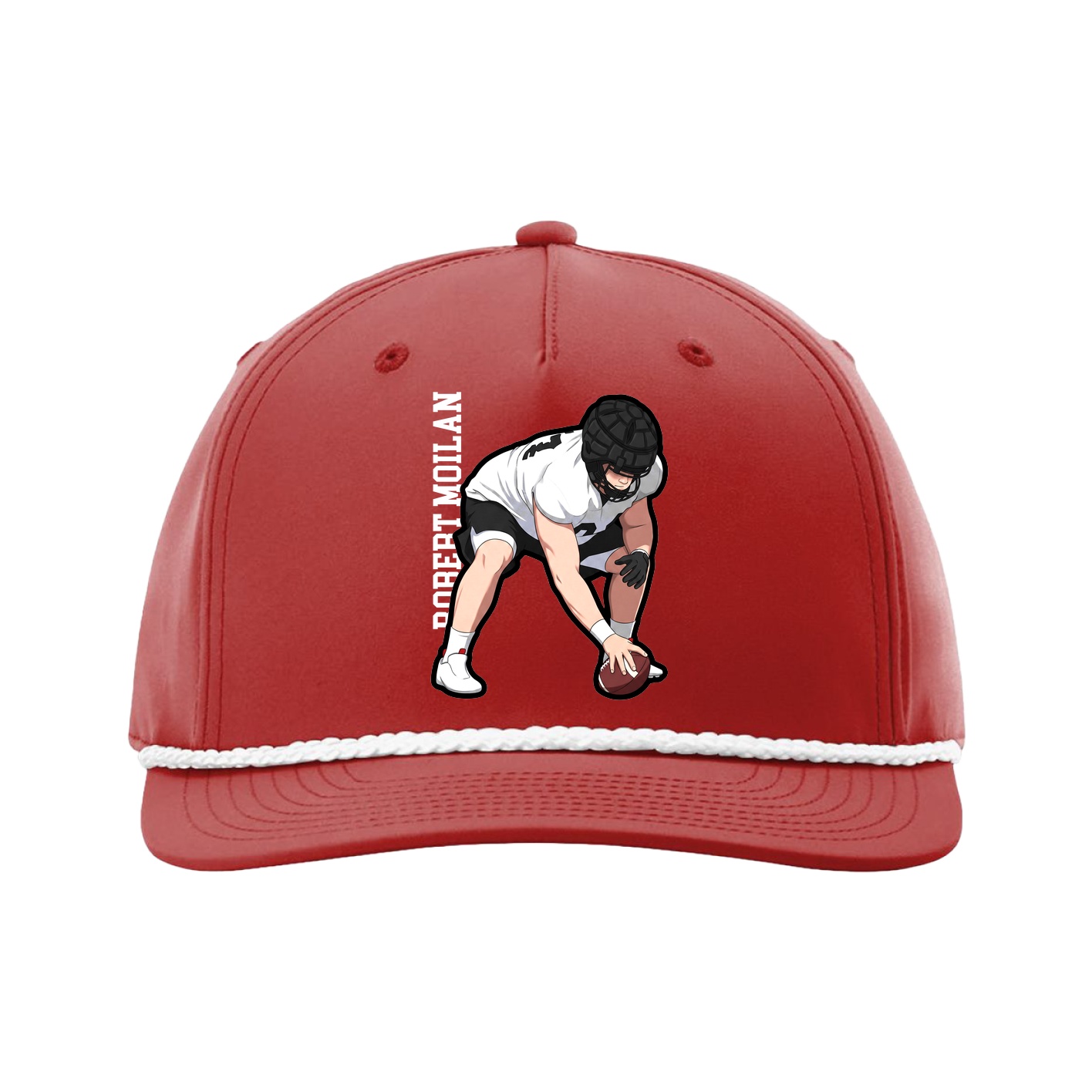 Five-Panel Classic Rope Cap — Name Vertical in Red