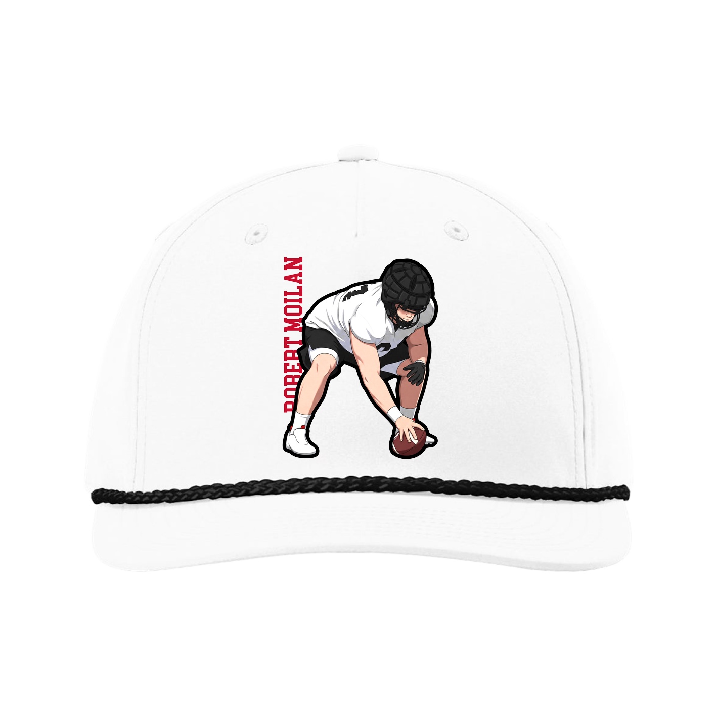Five-Panel Classic Rope Cap — Name Vertical in White