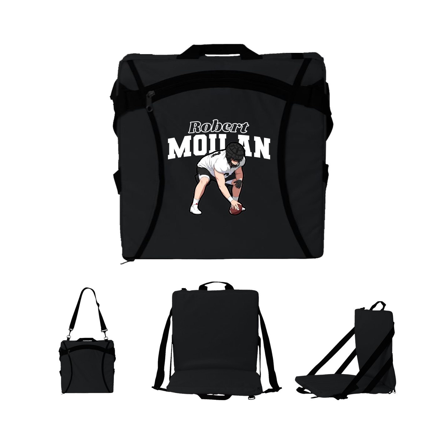Folding Stadium Seat — Name Arch in Black
