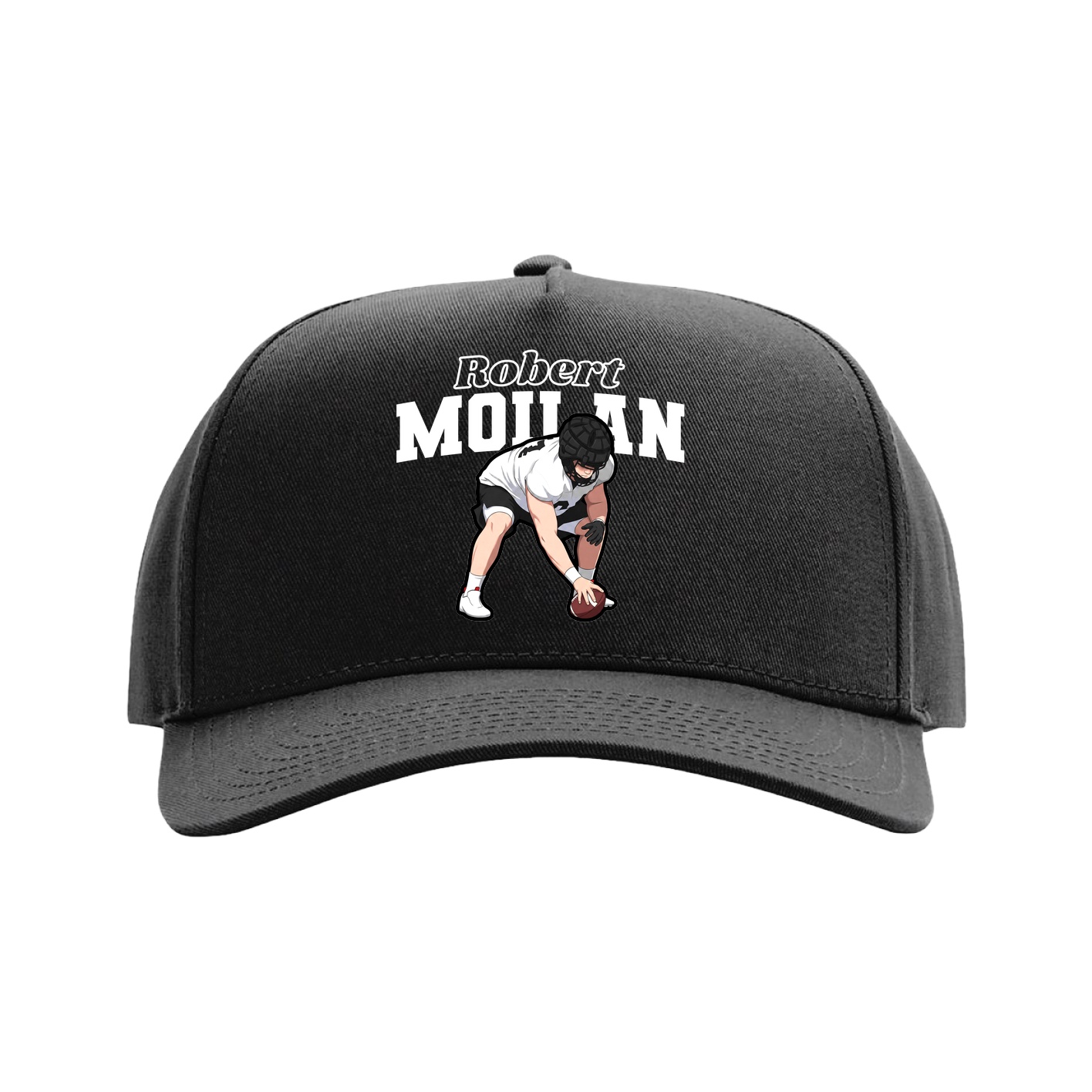 Full Fabric Five-Panel Champ Cap — Name Arch in Black
