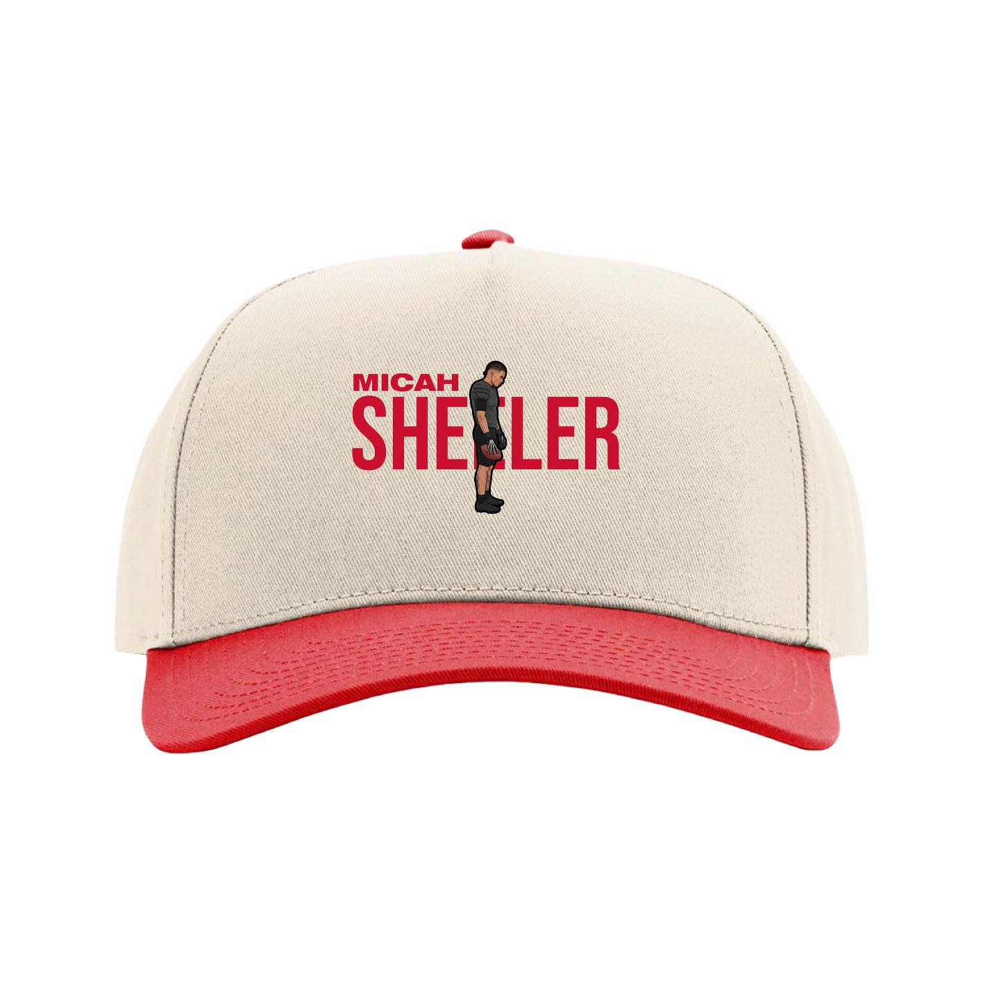 Full Fabric Five-Panel Champ Cap — Player Name in Cream/Red
