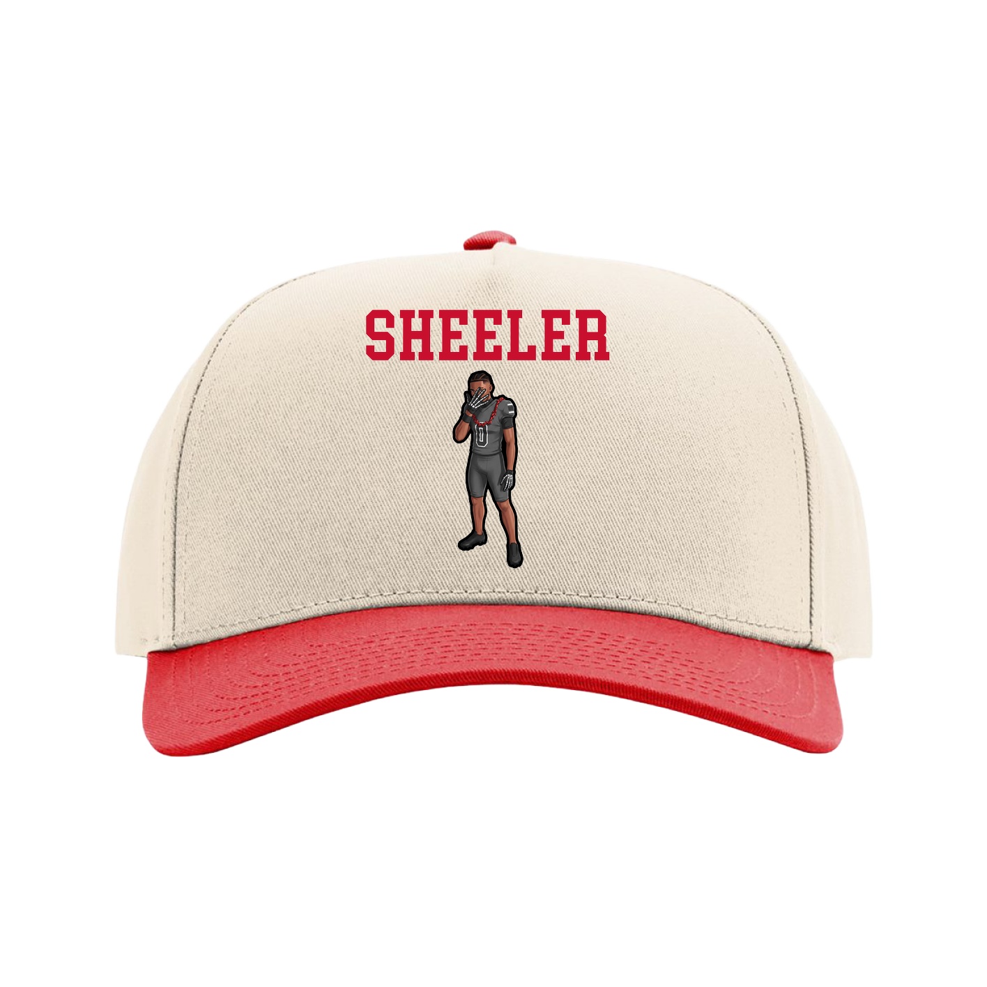 Full Fabric Five-Panel Champ Cap — Shirsey in Cream/Red
