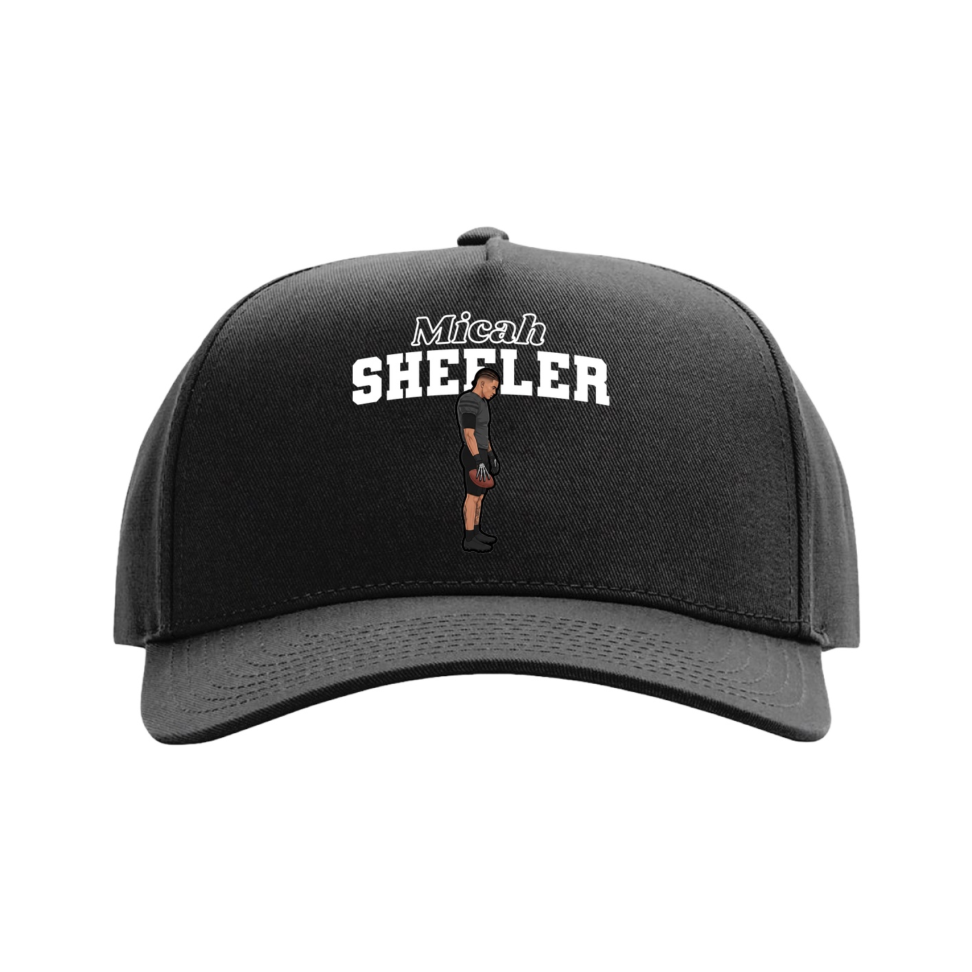 Full Fabric Five-Panel Champ Cap — Name Arch in Black