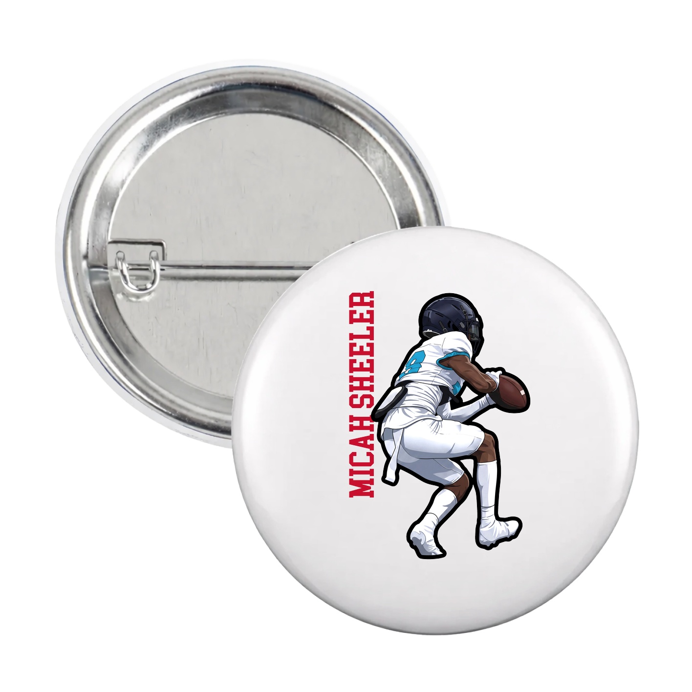 Game Day Button — Name Vertical in White