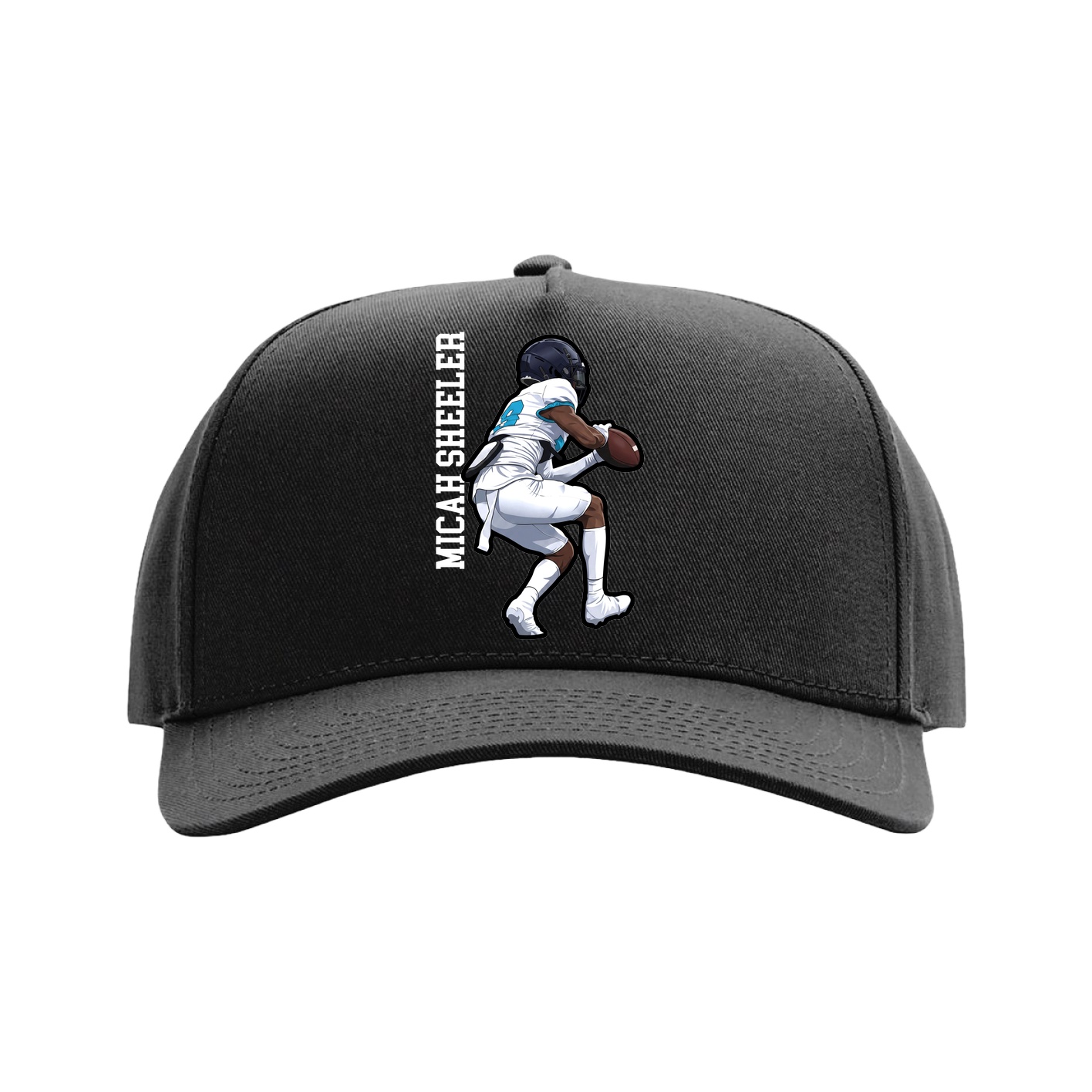 Full Fabric Five-Panel Champ Cap — Name Vertical in Black