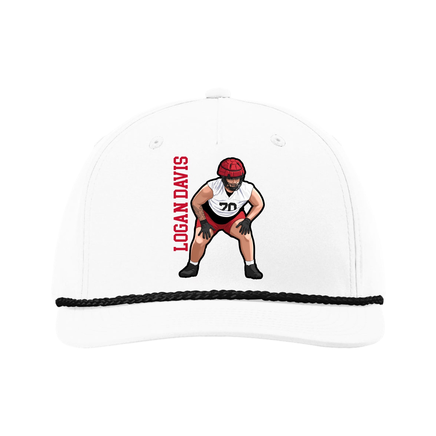 Five-Panel Classic Rope Cap — Name Vertical in White