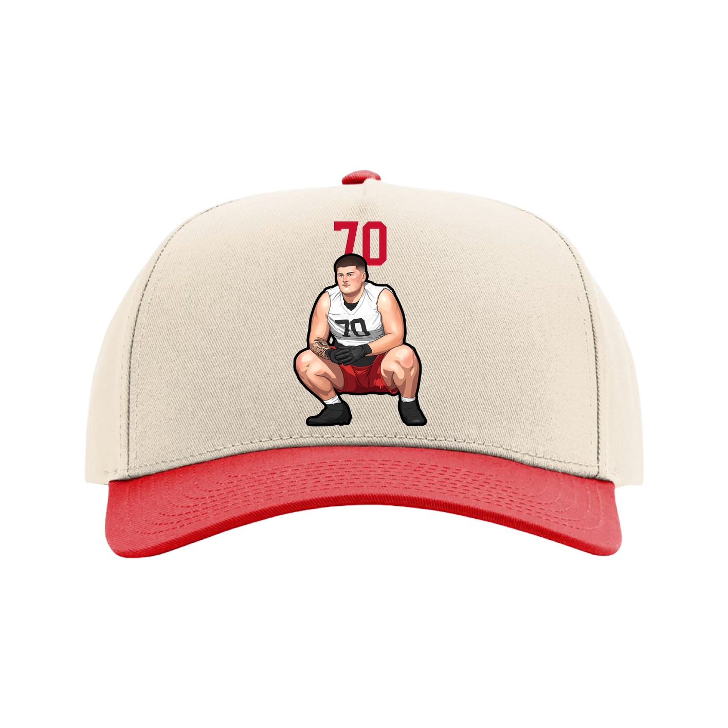 Full Fabric Five-Panel Champ Cap — Number Top in Cream/Red