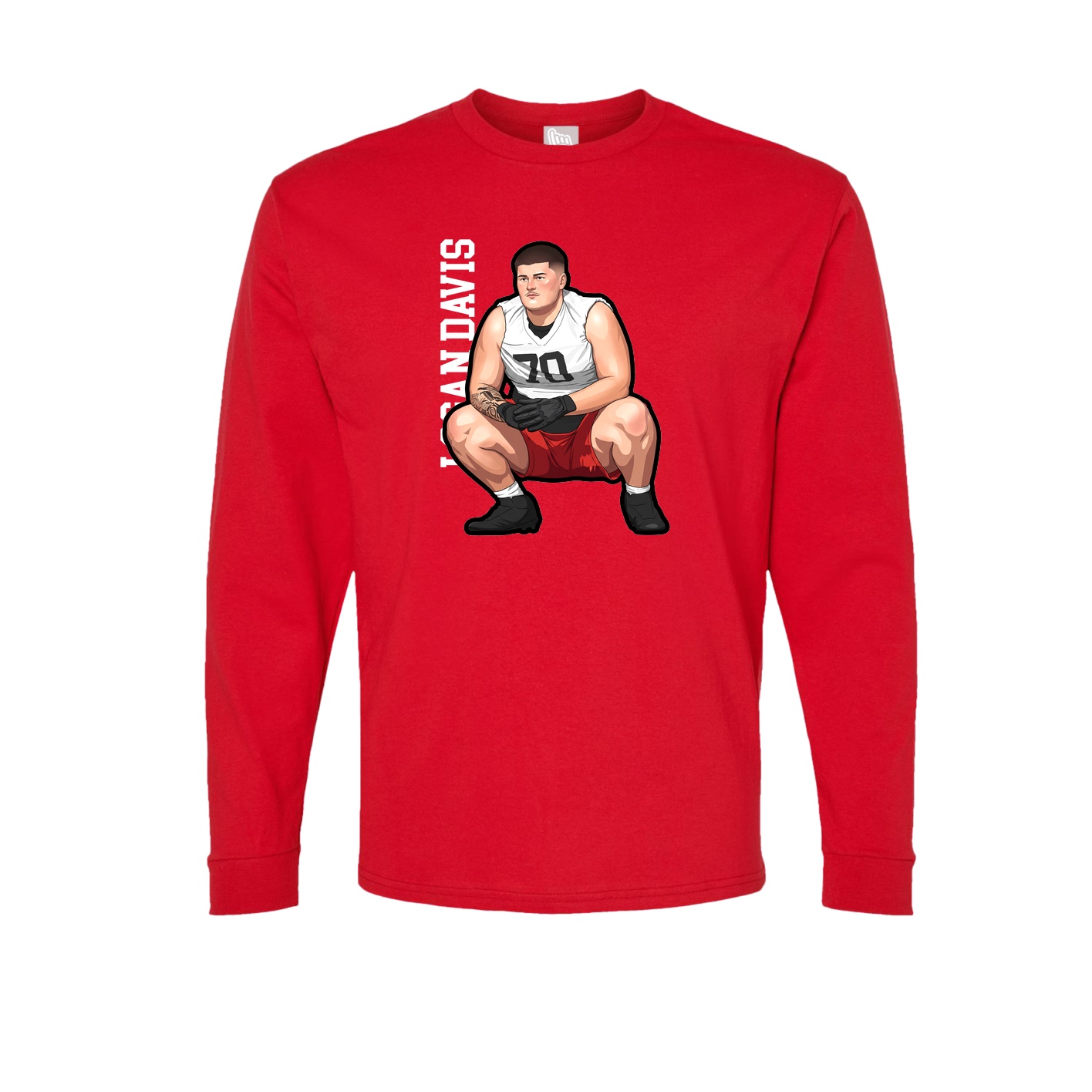 Long Sleeve Tee — Name Vertical in Red