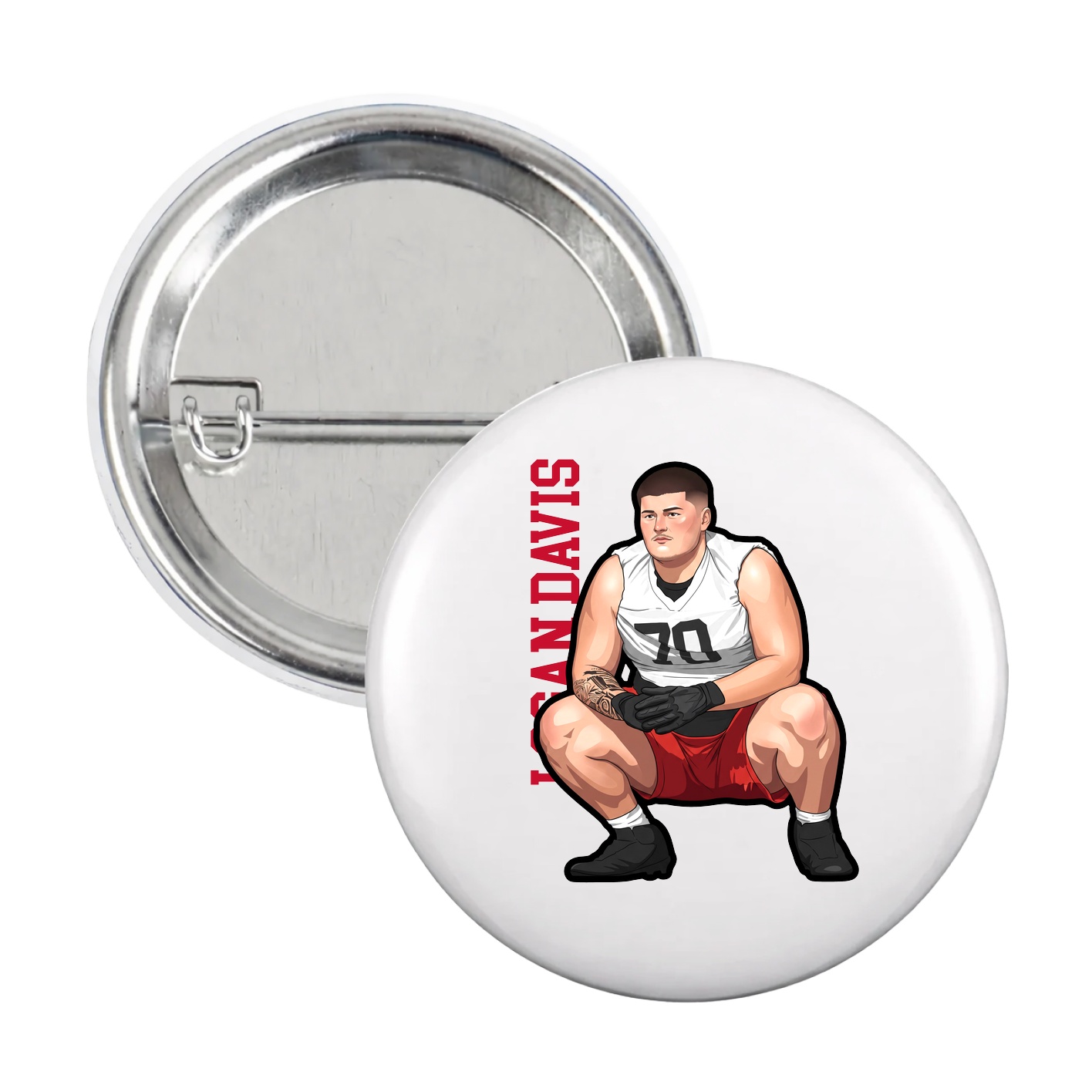 Game Day Button — Name Vertical in White