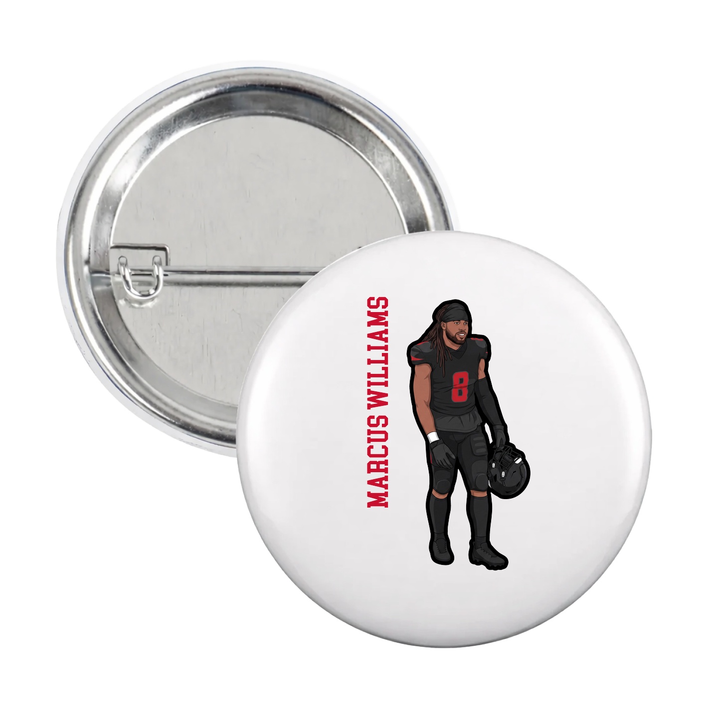 Game Day Button — Name Vertical in White