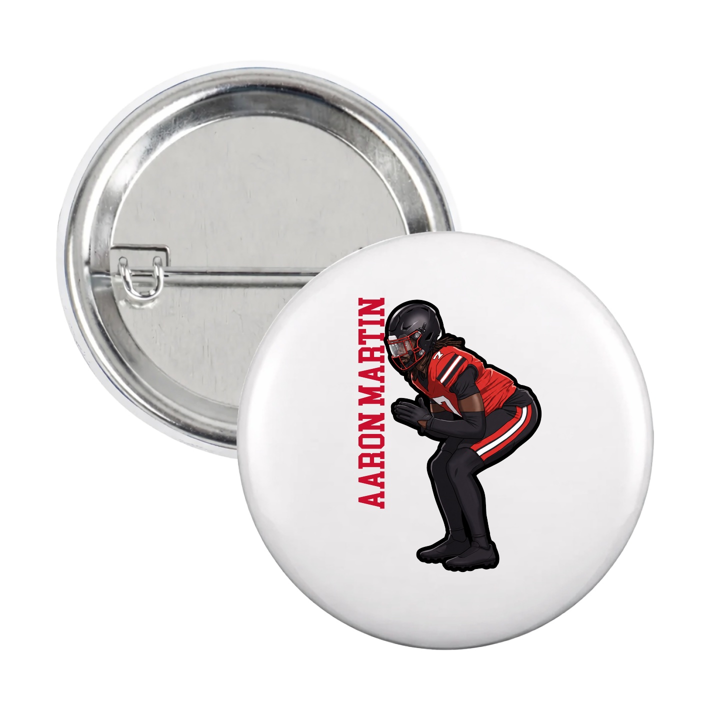 Game Day Button — Name Vertical in White