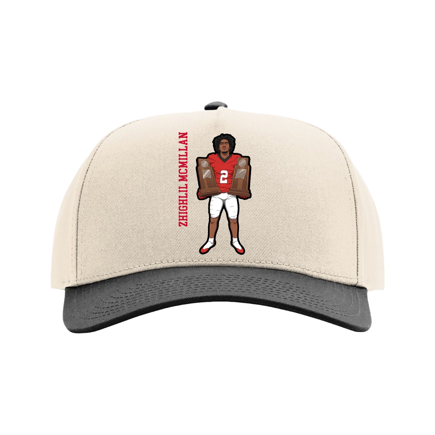 Full Fabric Five-Panel Champ Cap — Name Vertical in Cream/Black