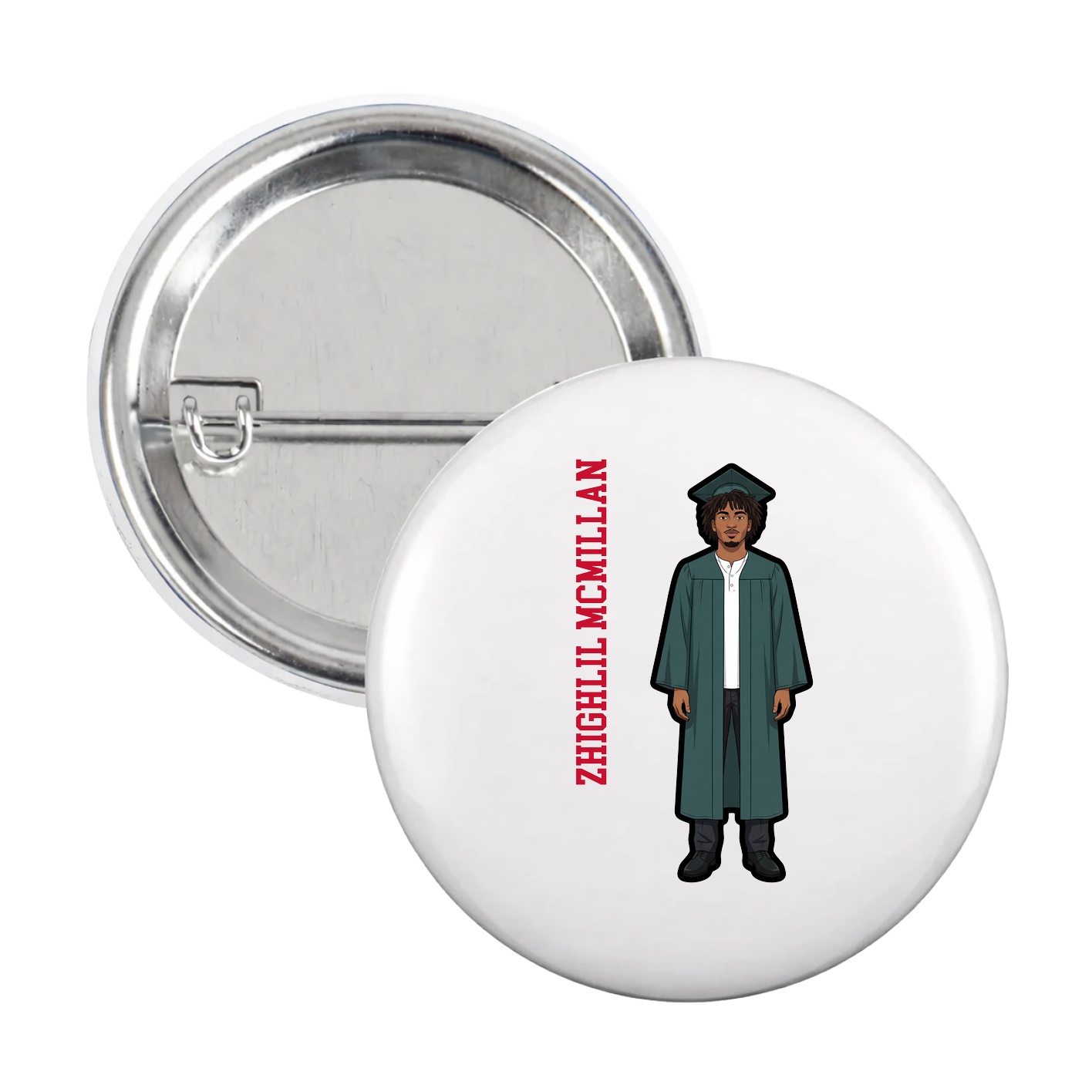 Game Day Button — Name Vertical in White