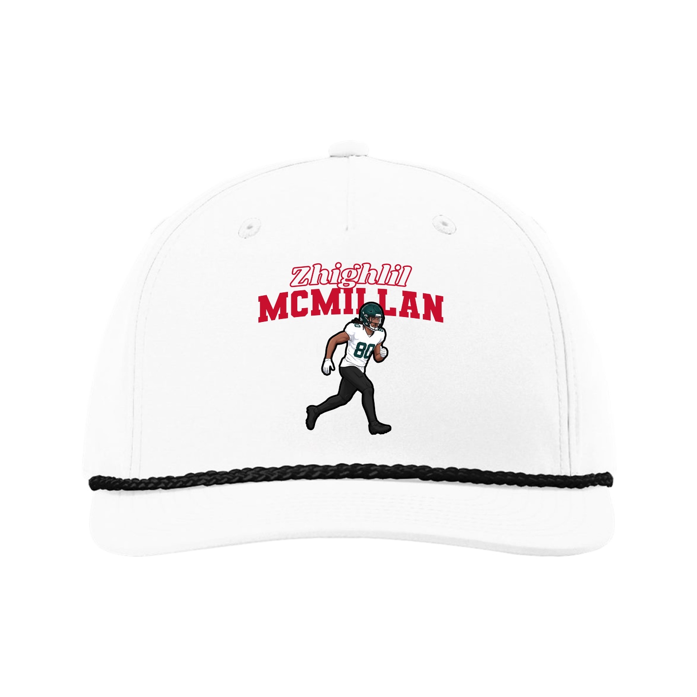 Five-Panel Classic Rope Cap — Name Arch in White