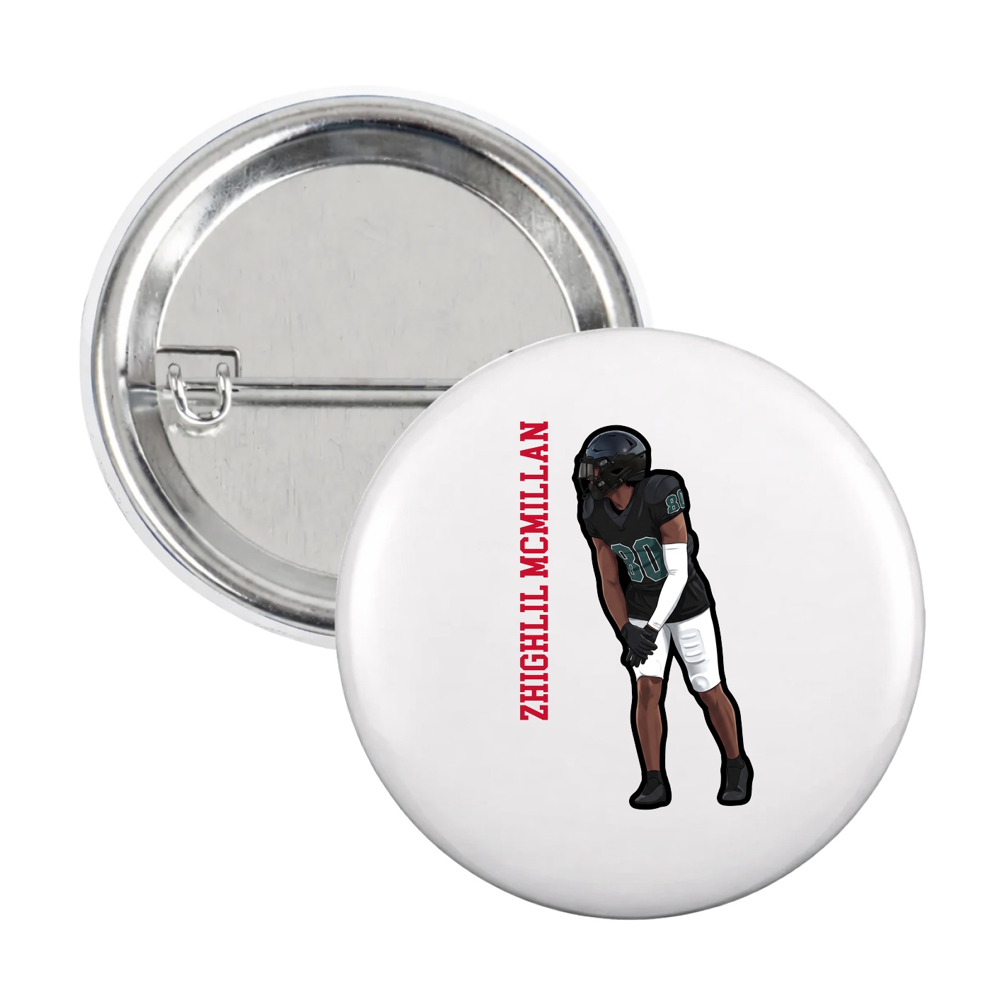 Game Day Button — Name Vertical in White