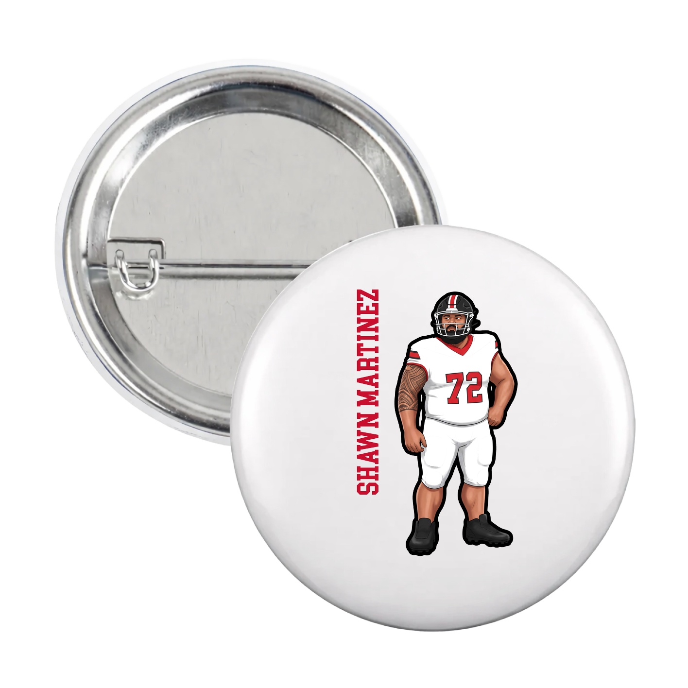 Game Day Button — Name Vertical in White