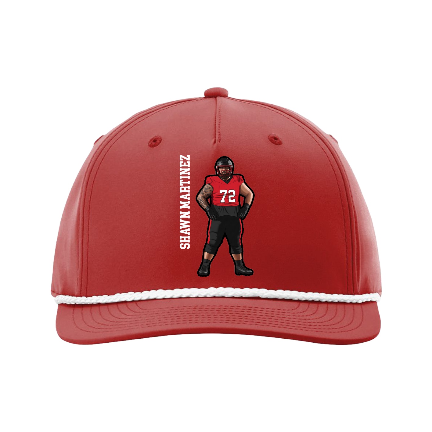 Five-Panel Classic Rope Cap — Name Vertical in Red