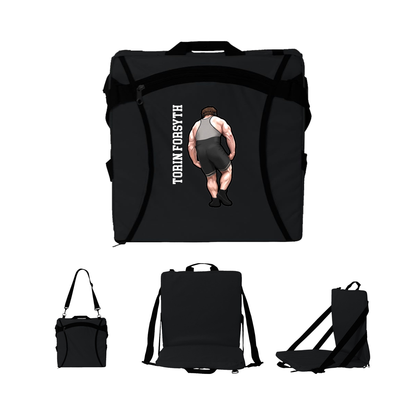 Folding Stadium Seat — Name Vertical in Black