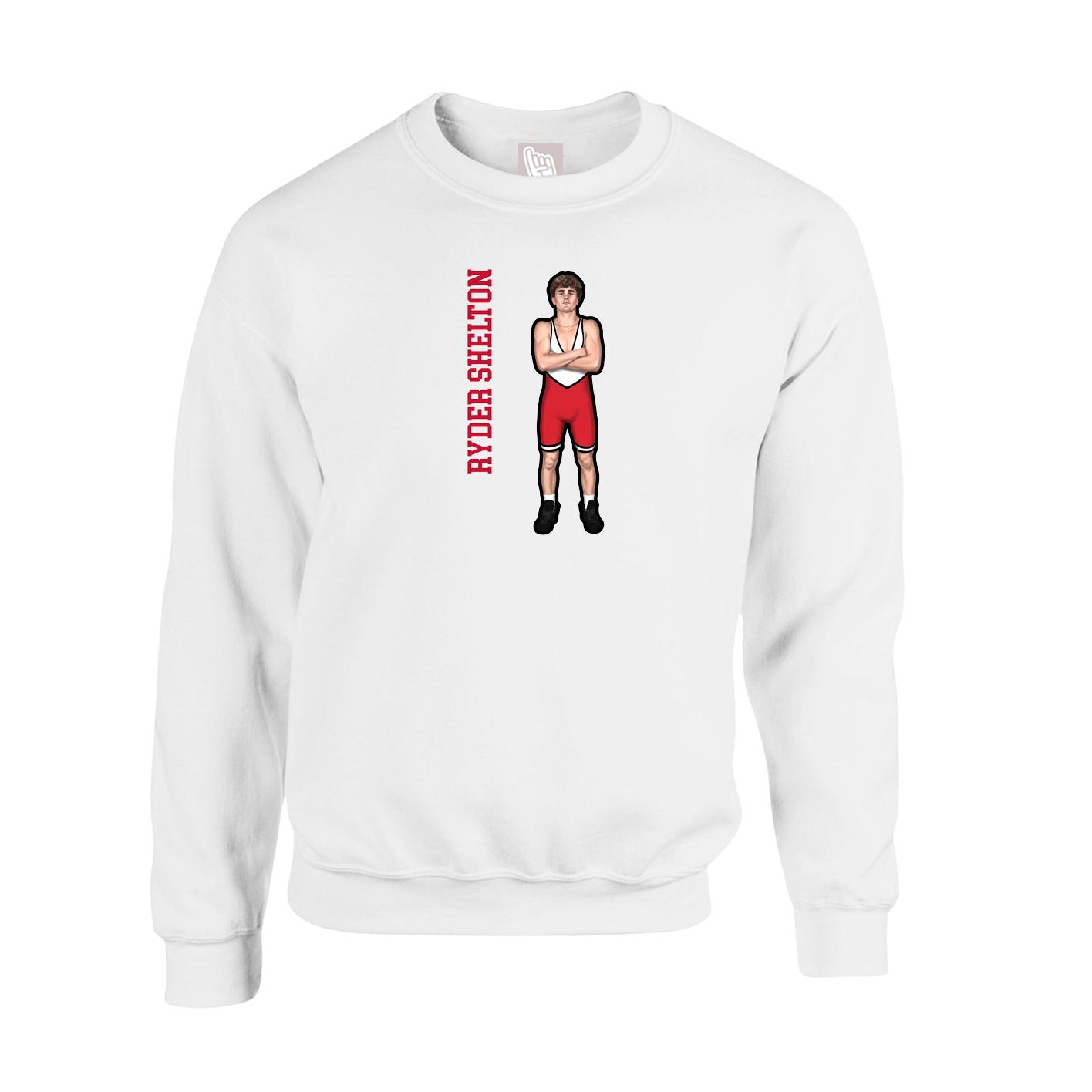 Fleece Crew — Name Vertical in White