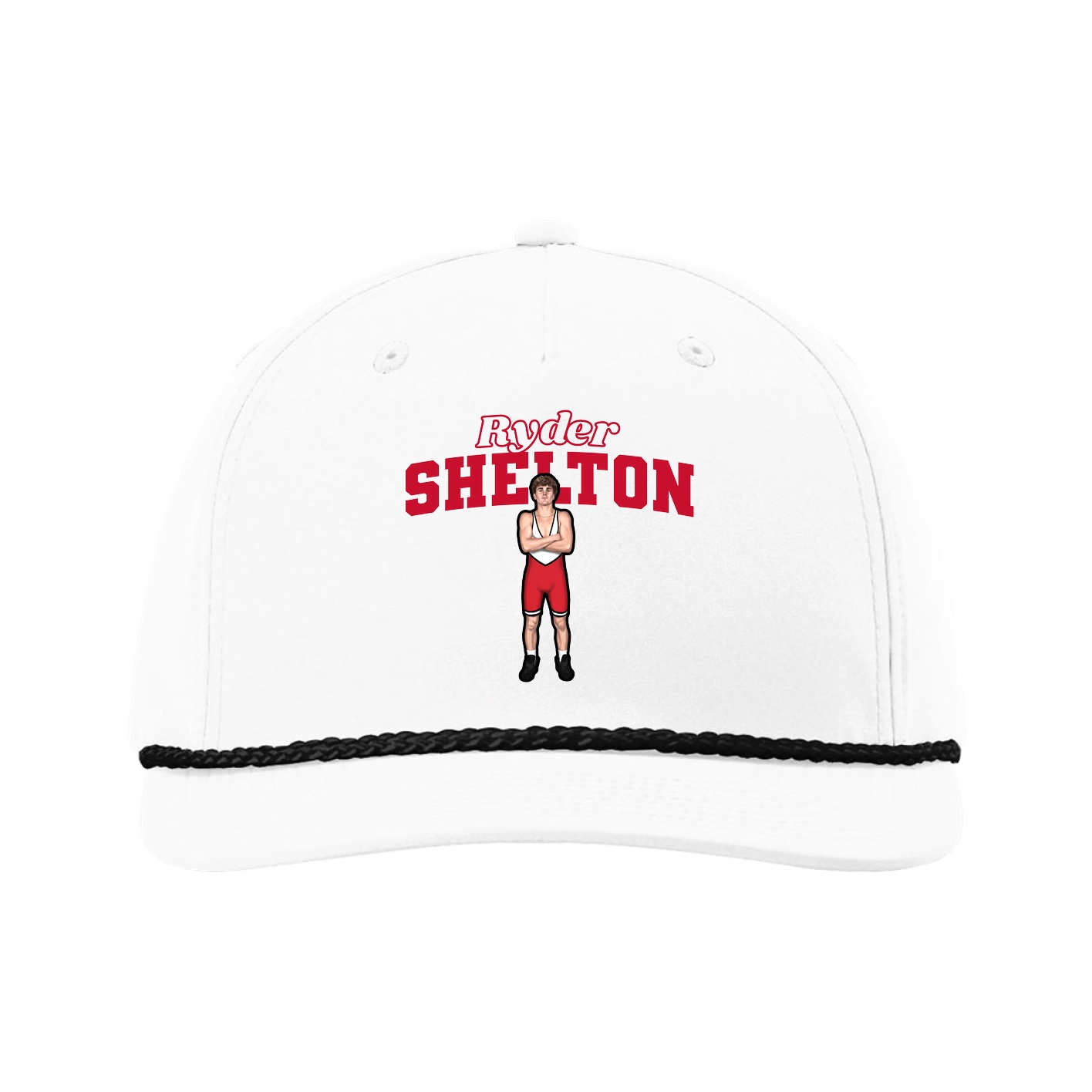 Five-Panel Classic Rope Cap — Name Arch in White