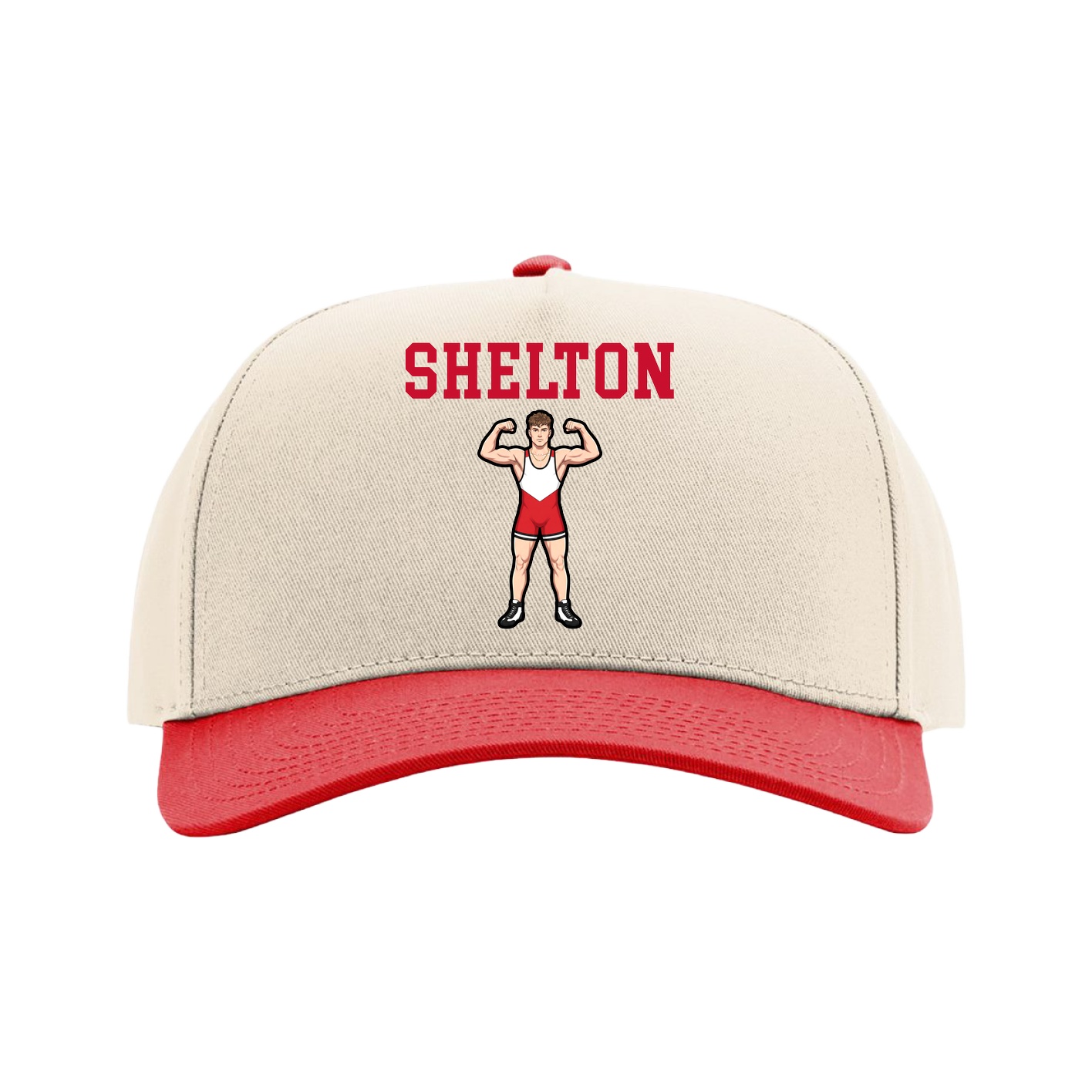 Full Fabric Five-Panel Champ Cap — Shirsey in Cream/Red