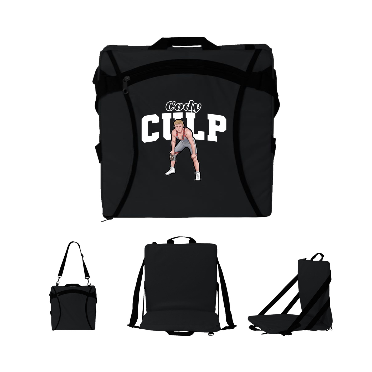 Folding Stadium Seat — Name Arch in Black