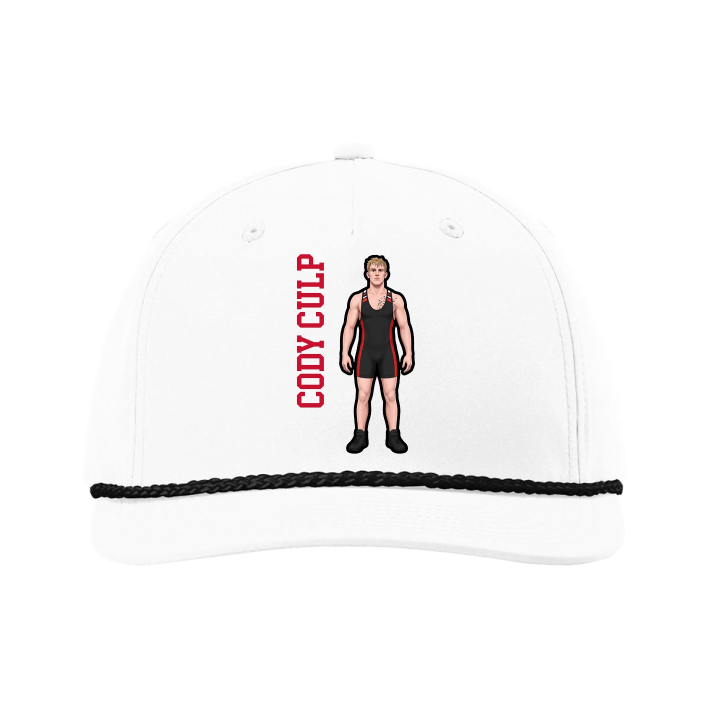 Five-Panel Classic Rope Cap — Name Vertical in White