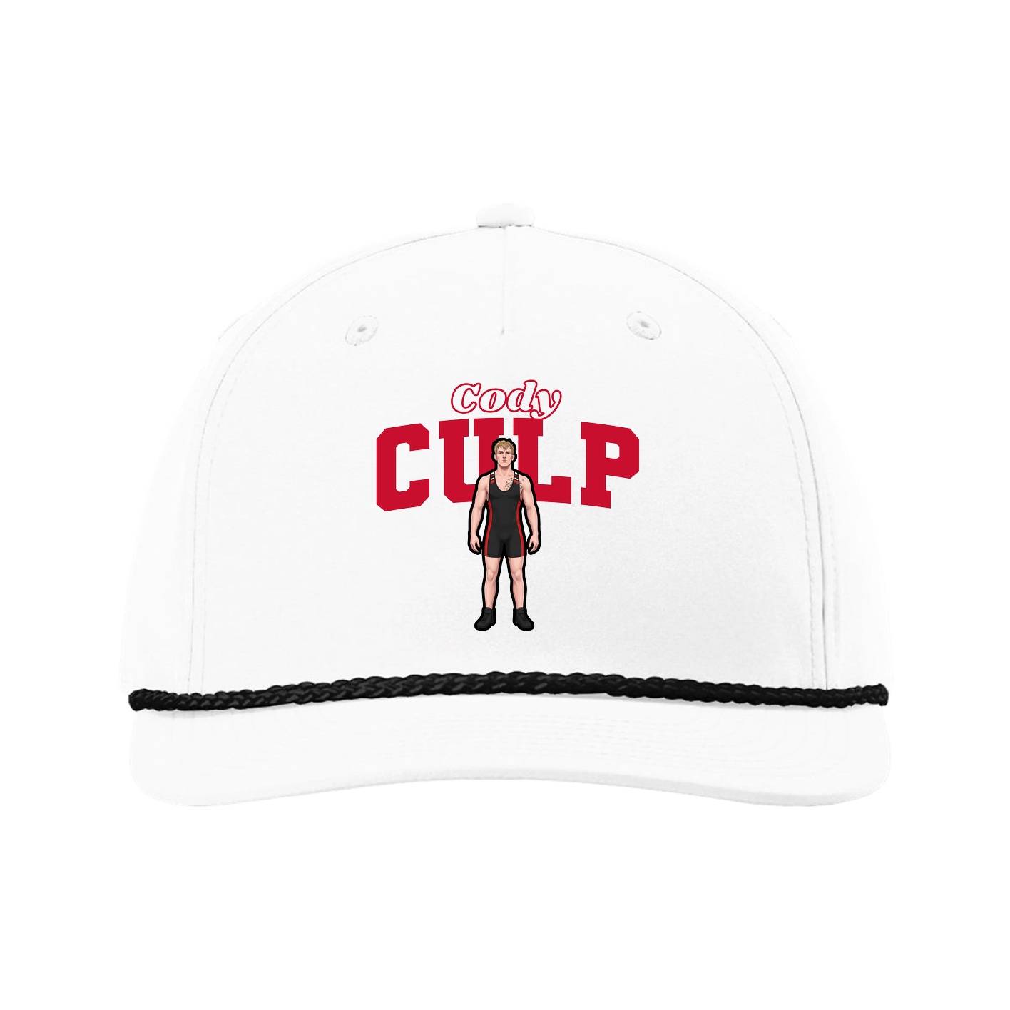 Five-Panel Classic Rope Cap — Name Arch in White