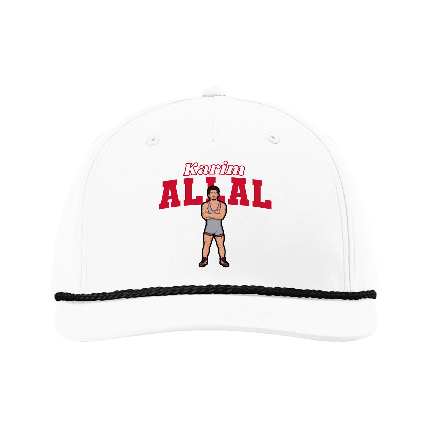 Five-Panel Classic Rope Cap — Name Arch in White