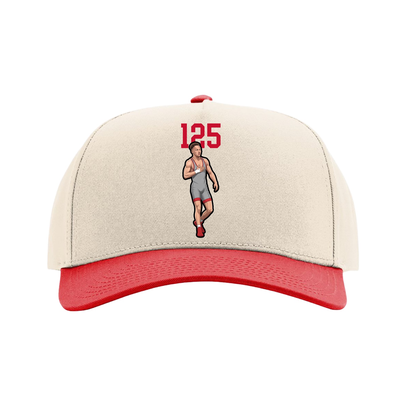 Full Fabric Five-Panel Champ Cap — Number Top in Cream/Red