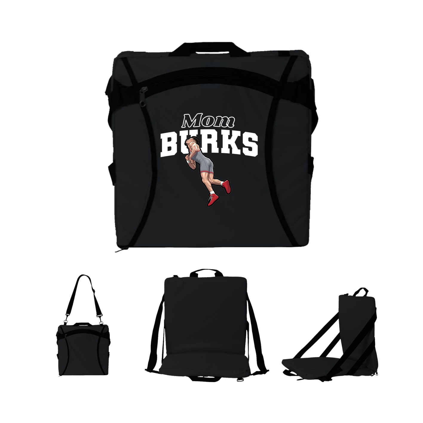 Folding Stadium Seat — Mothers Day Block in Black