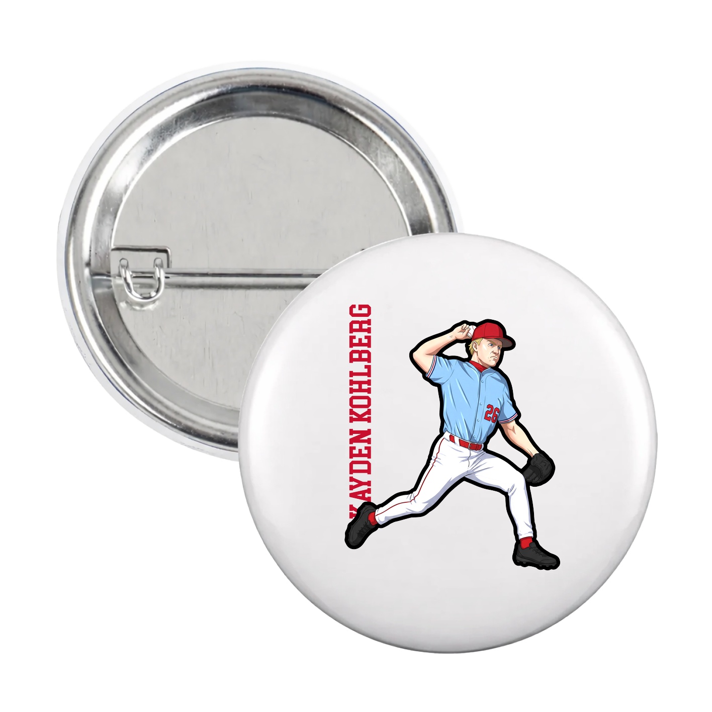 Game Day Button — Name Vertical in White