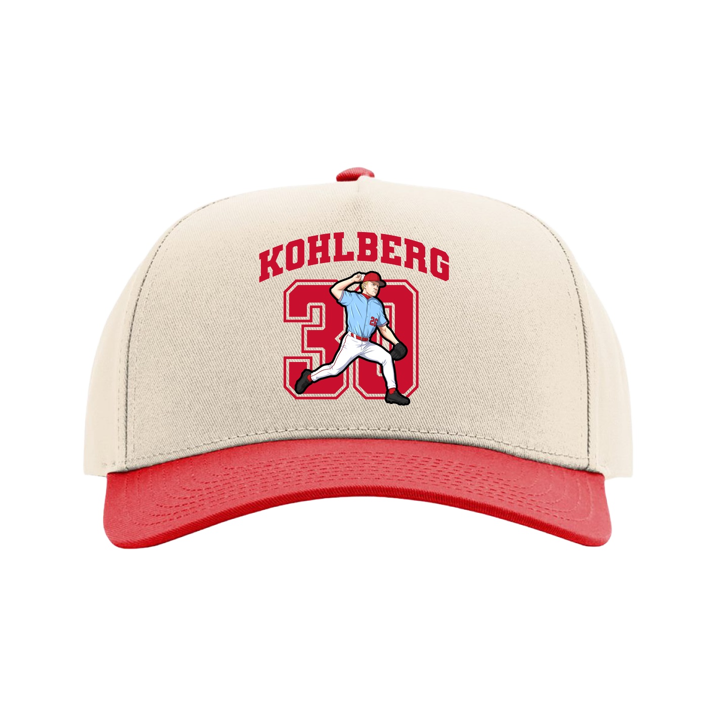 Full Fabric Five-Panel Champ Cap — Number in Cream/Red