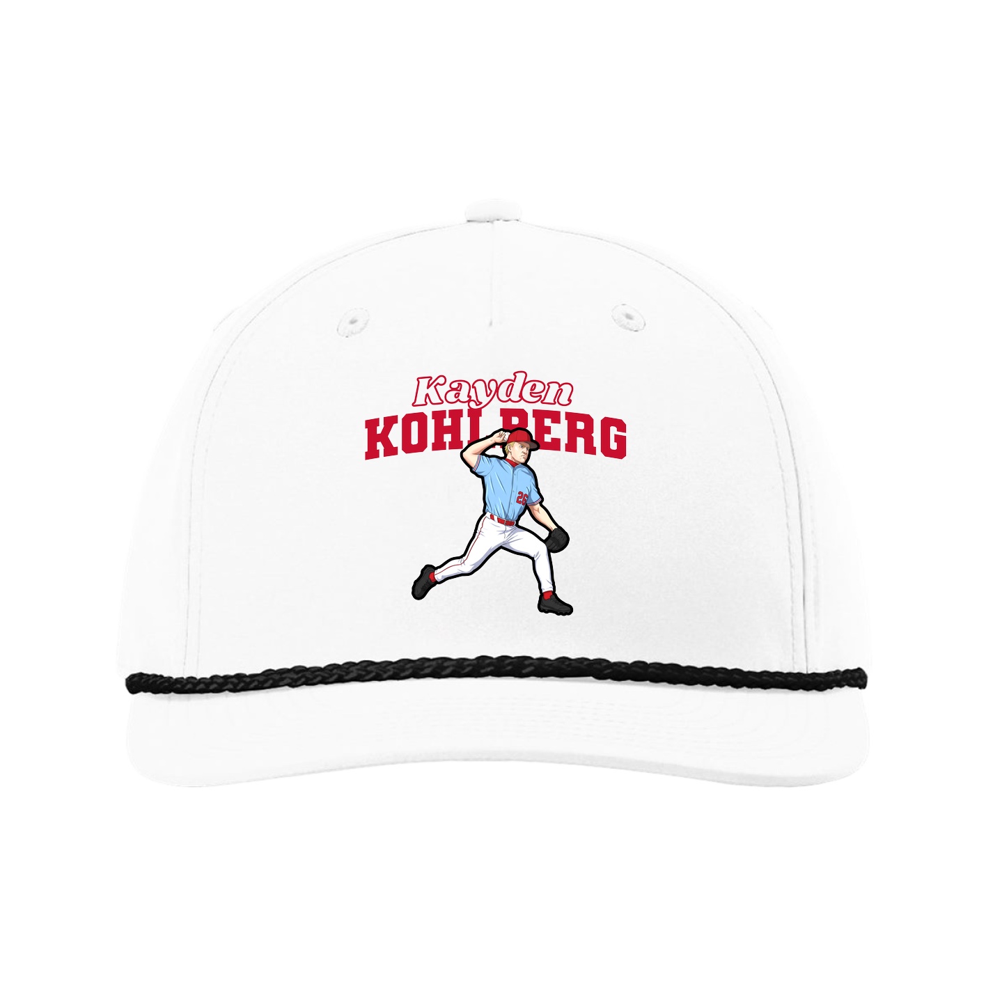 Five-Panel Classic Rope Cap — Name Arch in White