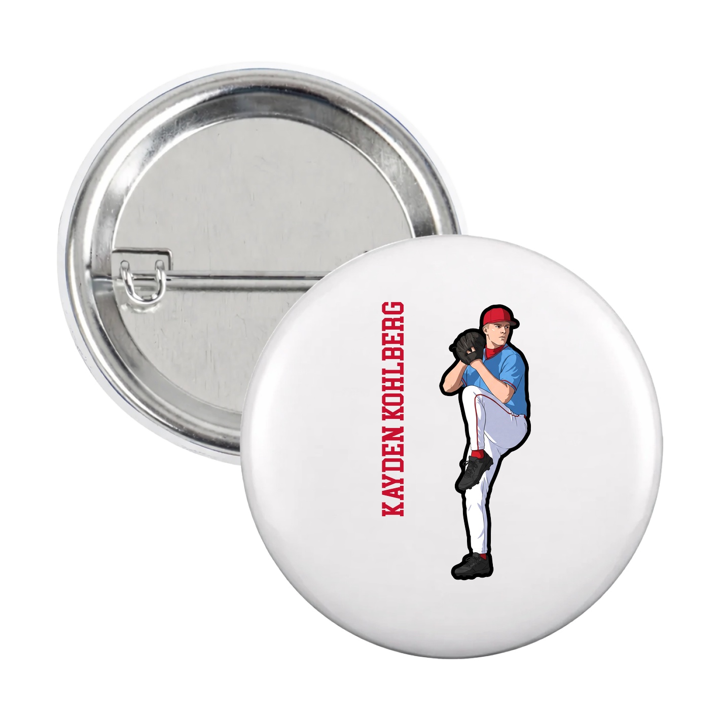 Game Day Button — Name Vertical in White