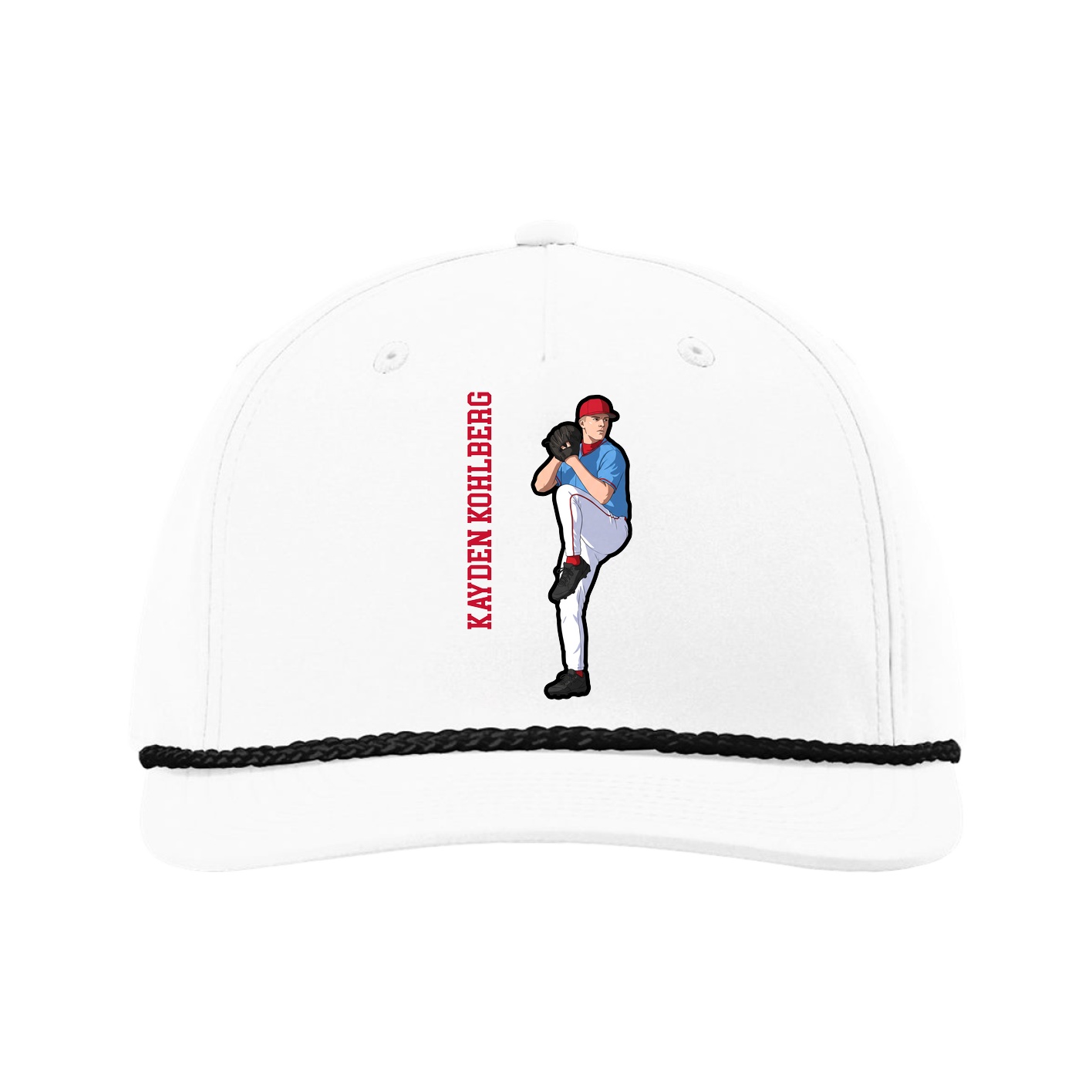 Five-Panel Classic Rope Cap — Name Vertical in White