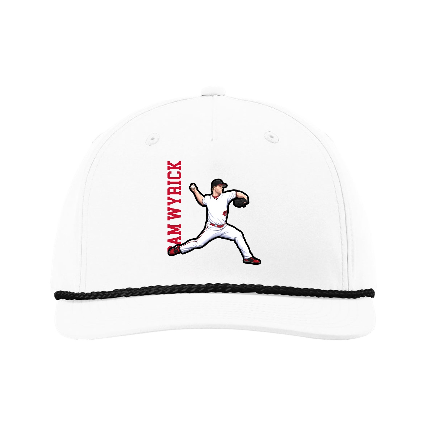 Five-Panel Classic Rope Cap — Name Vertical in White