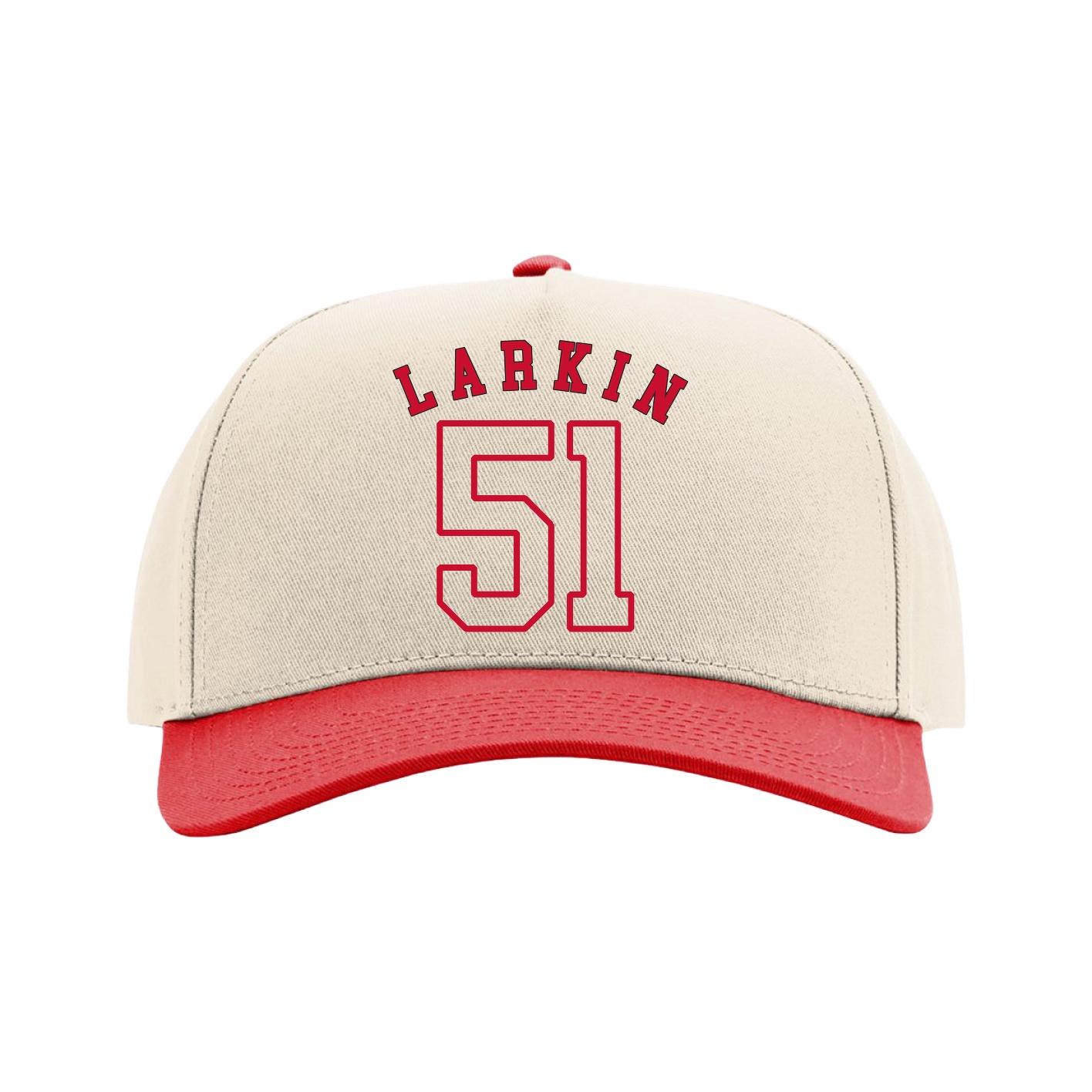 Full Fabric Five-Panel Champ Cap — Shirsey Arch in Cream/Red