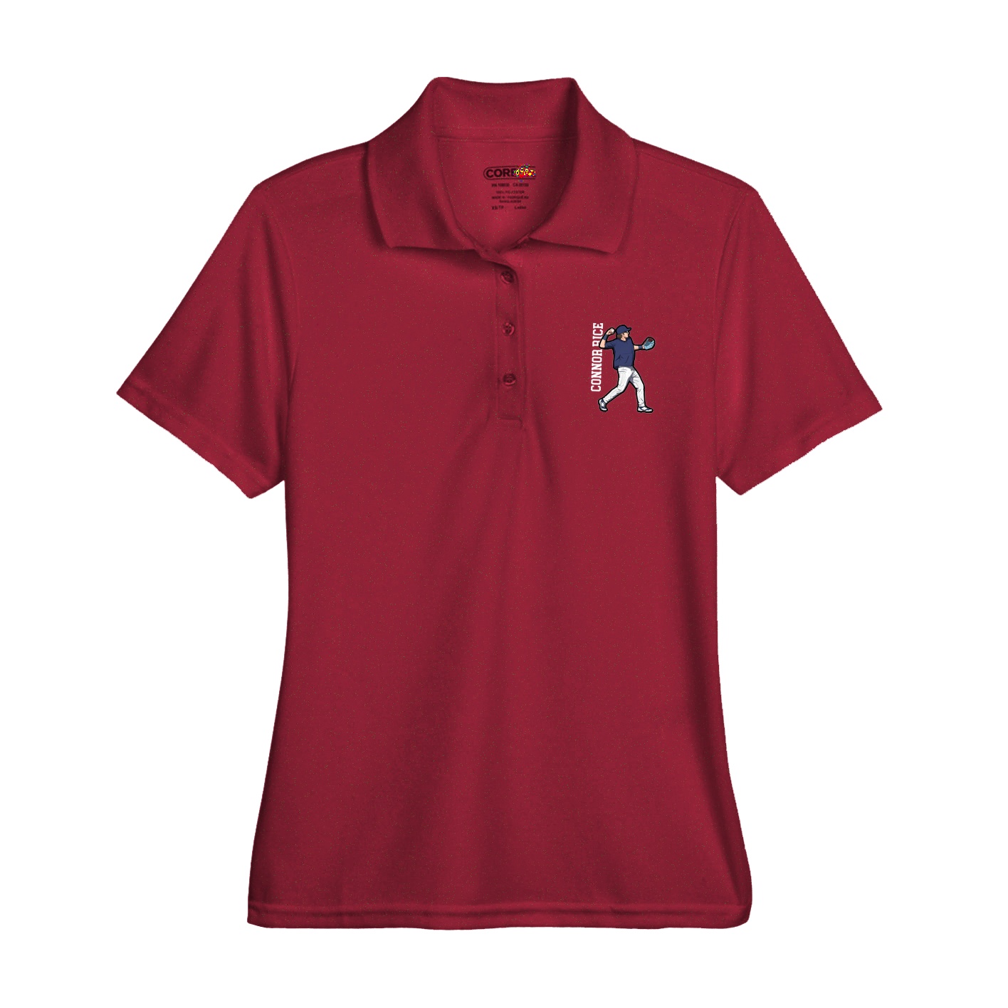 Womens Performance Polo — Name Vertical in Red