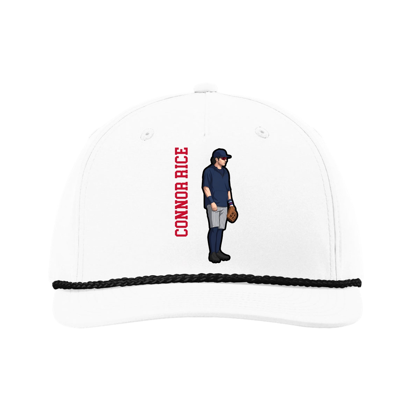 Five-Panel Classic Rope Cap — Name Vertical in White