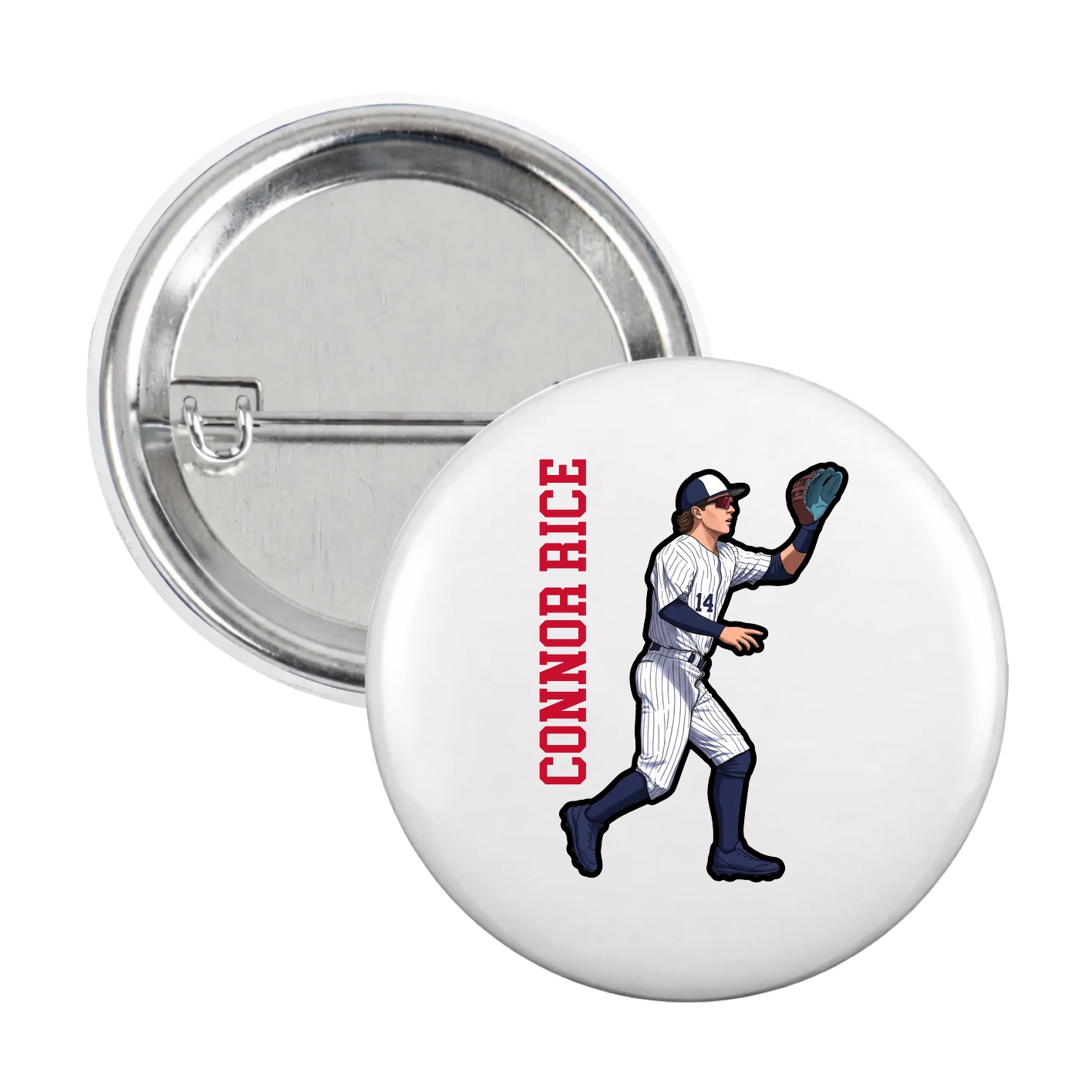 Game Day Button — Name Vertical in White
