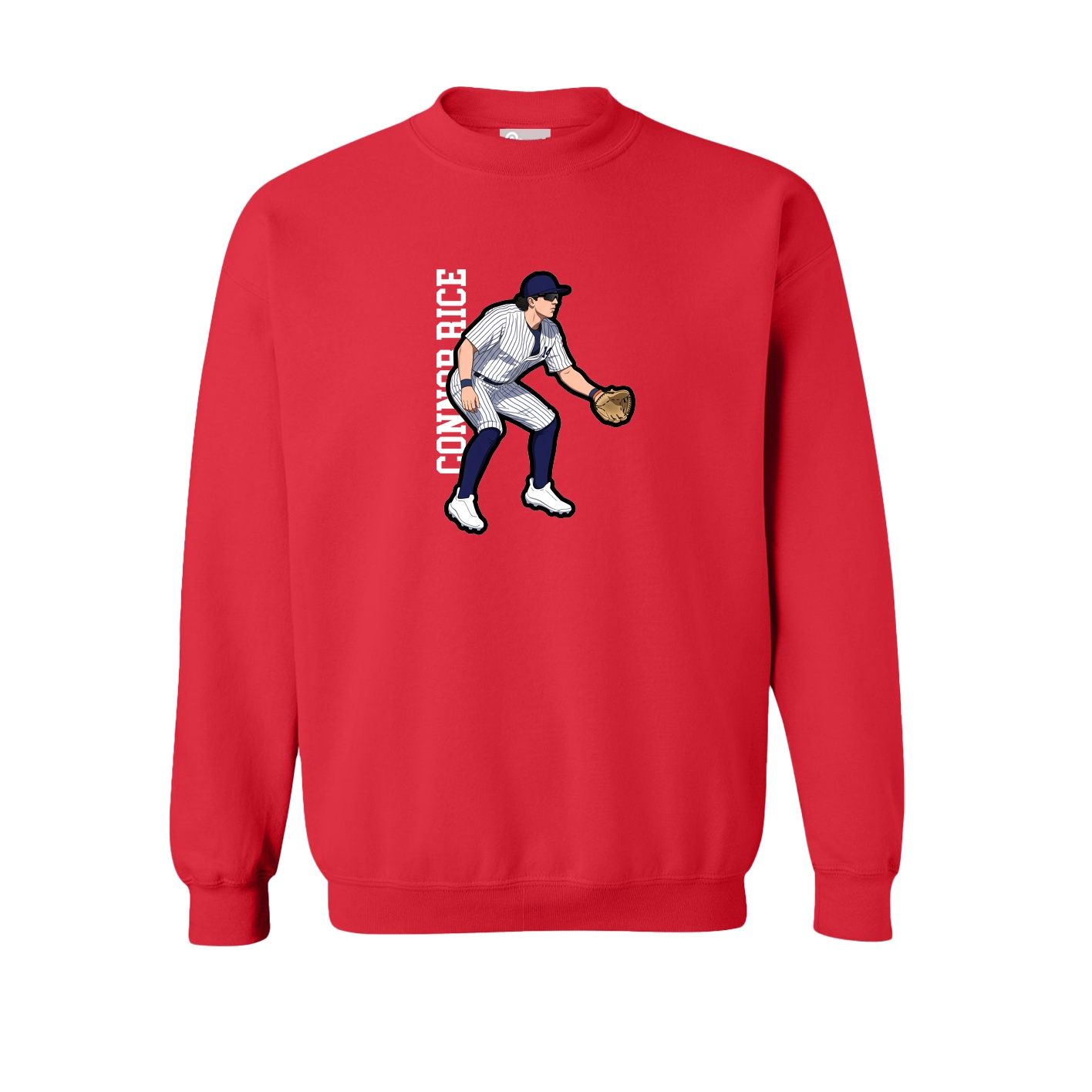 Fleece Crew — Name Vertical in Red
