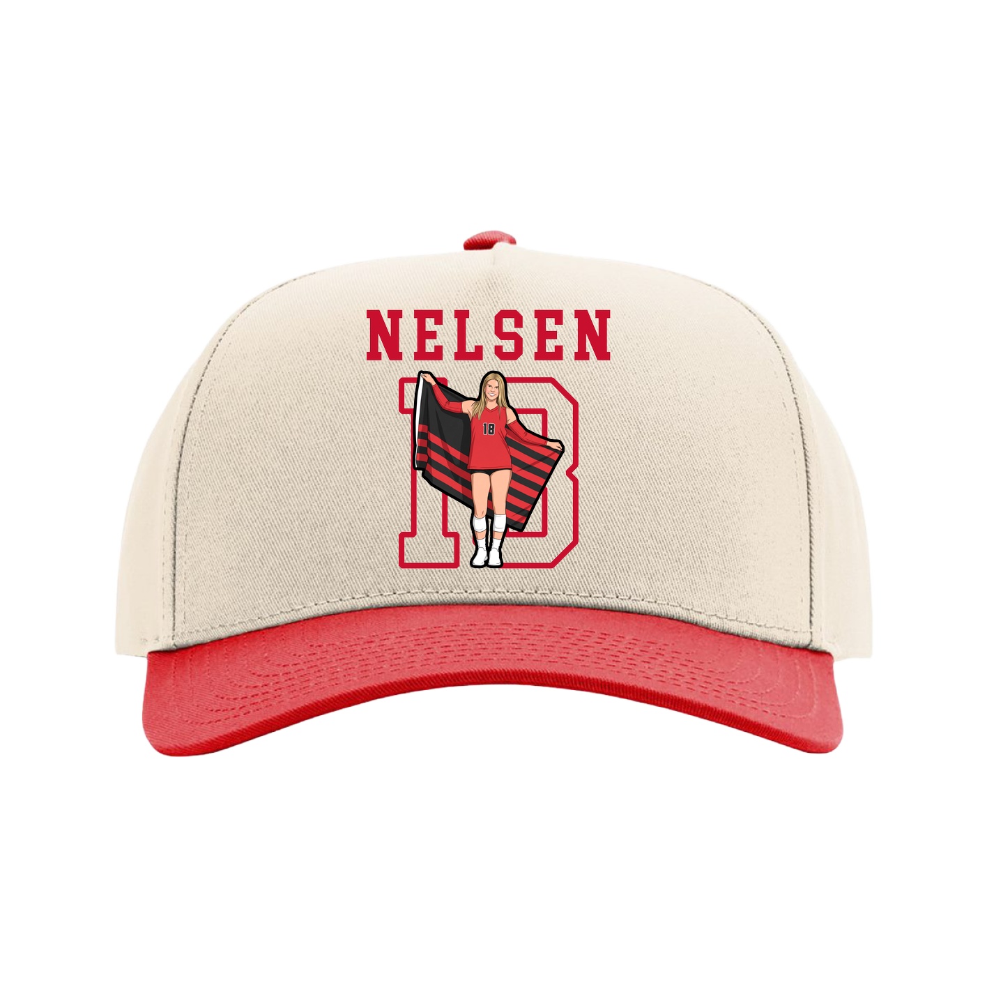 Full Fabric Five-Panel Champ Cap — Shirsey in Cream/Red