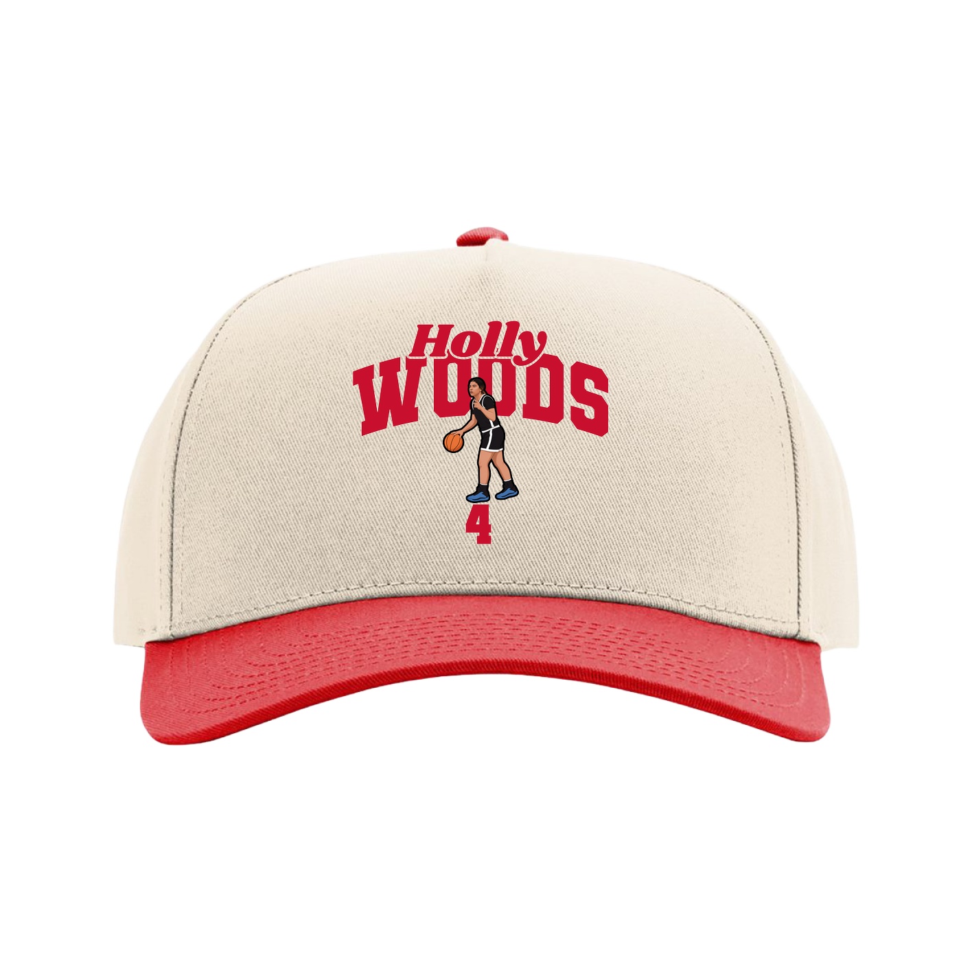 Full Fabric Five-Panel Champ Cap — Signature Arch in Cream/Red