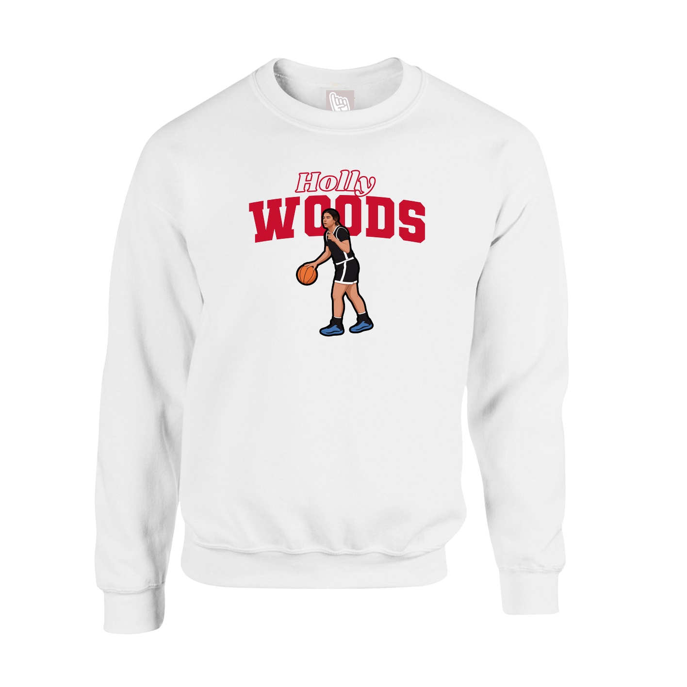 Fleece Crew — Name Arch in White
