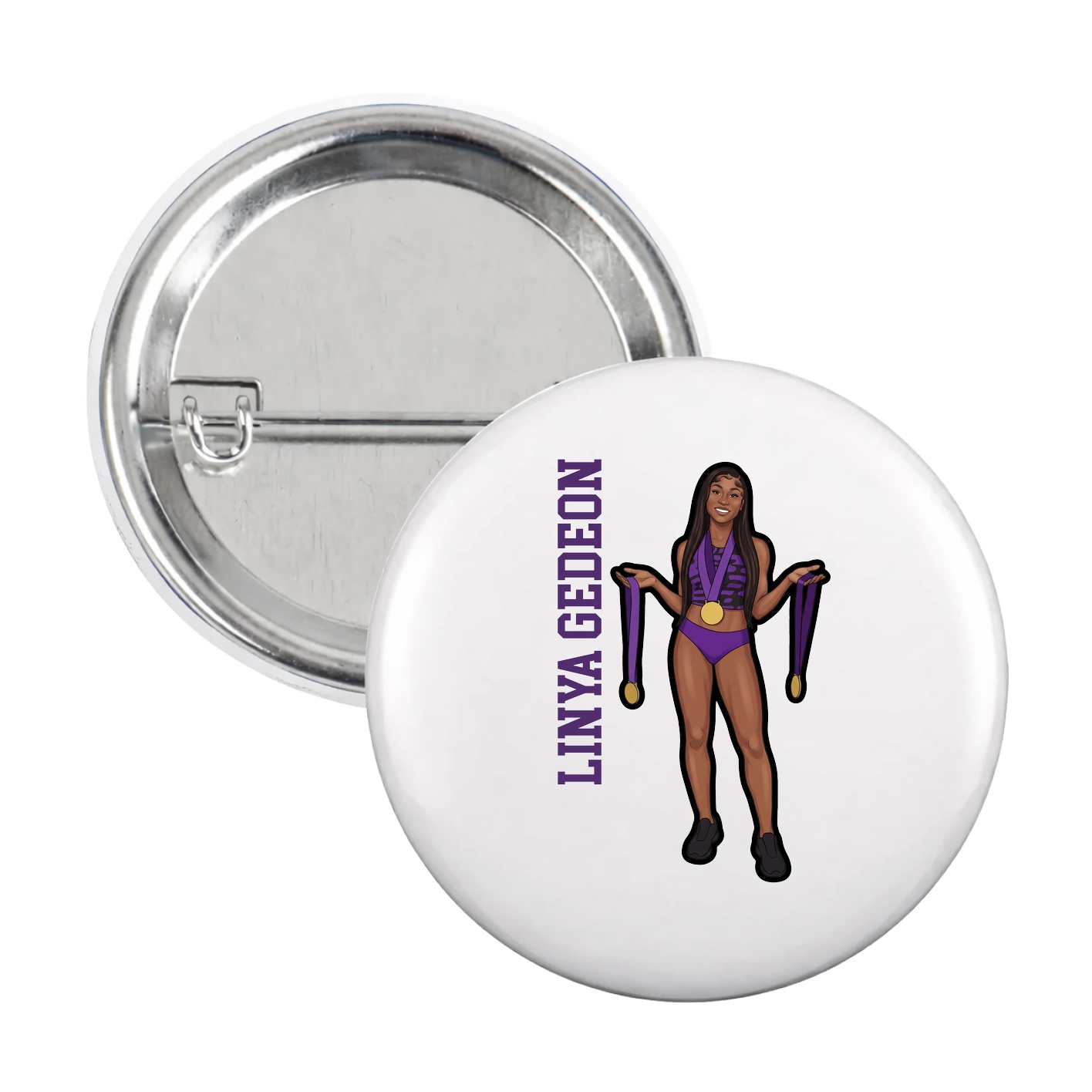 Game Day Button — Name Vertical in White