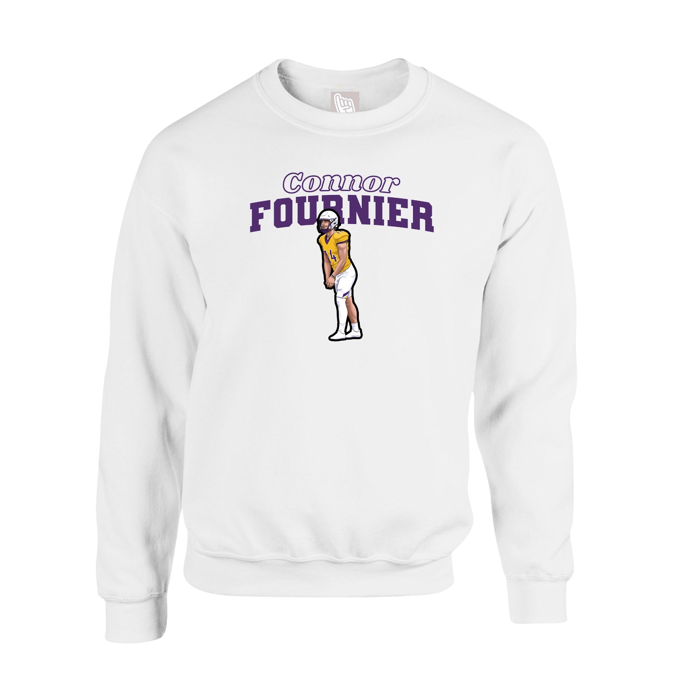 Fleece Crew — Name Arch in White