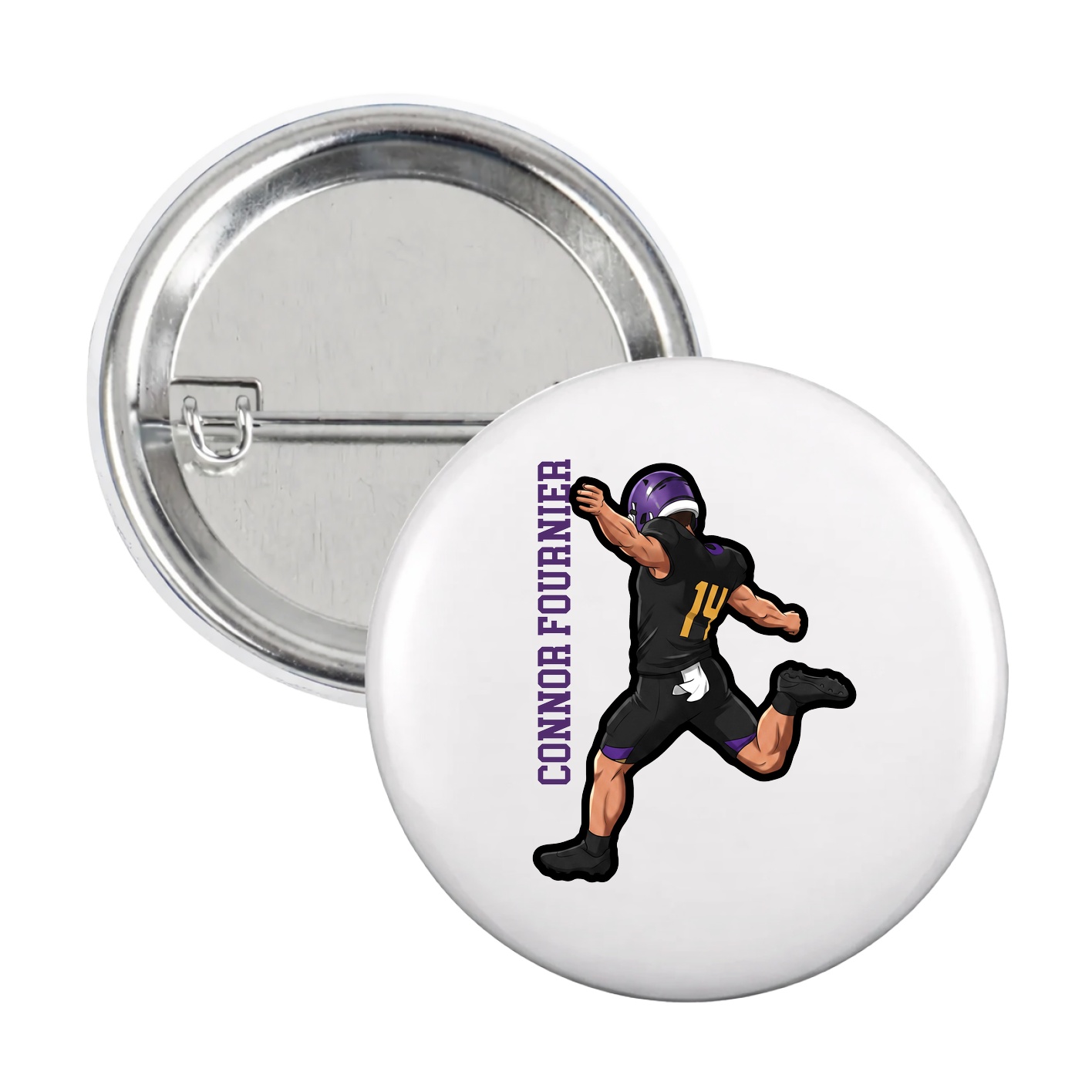 Game Day Button — Name Vertical in White