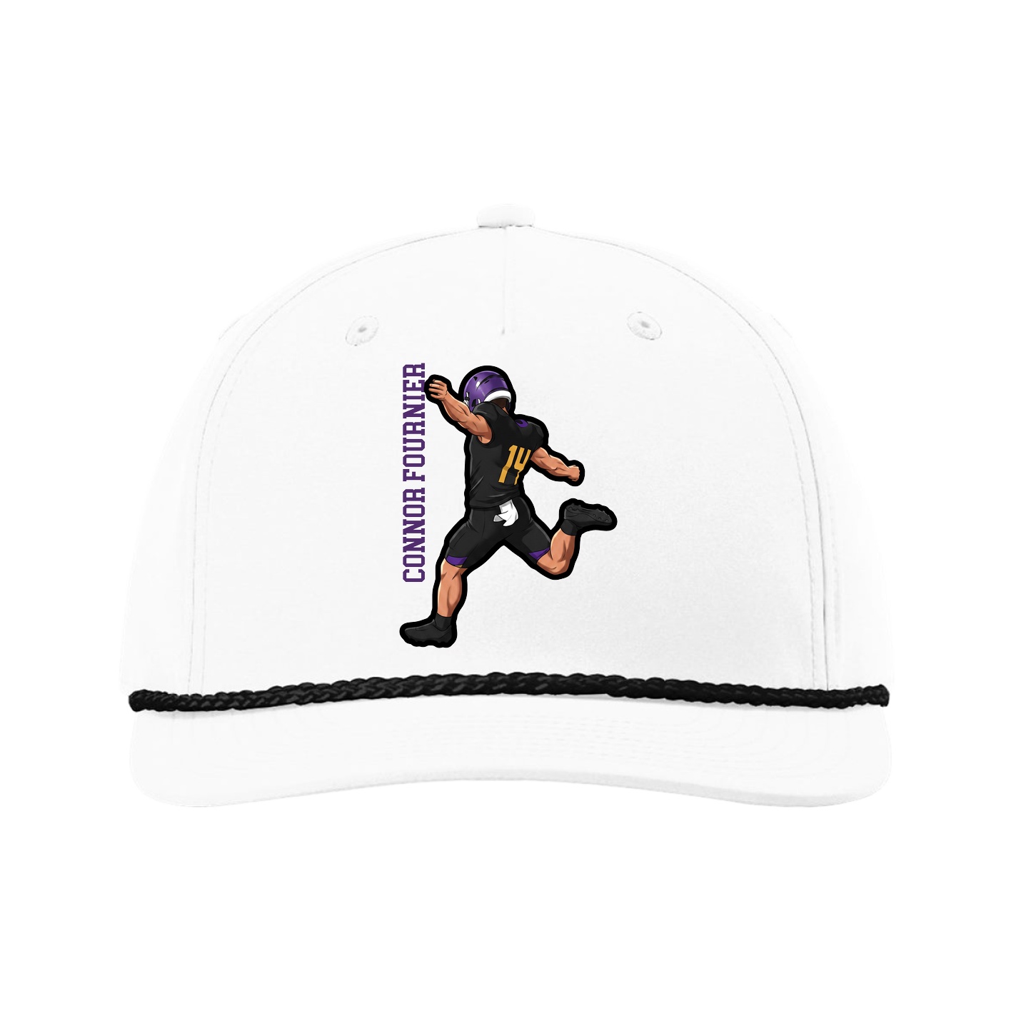 Five-Panel Classic Rope Cap — Name Vertical in White