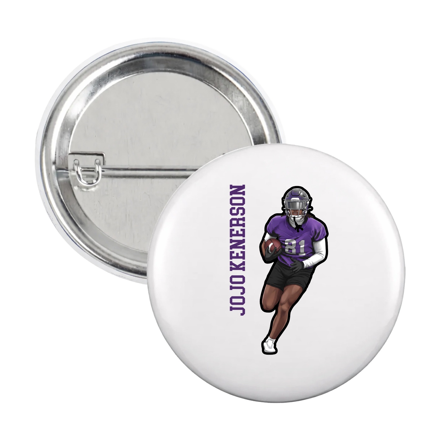Game Day Button — Name Vertical in White